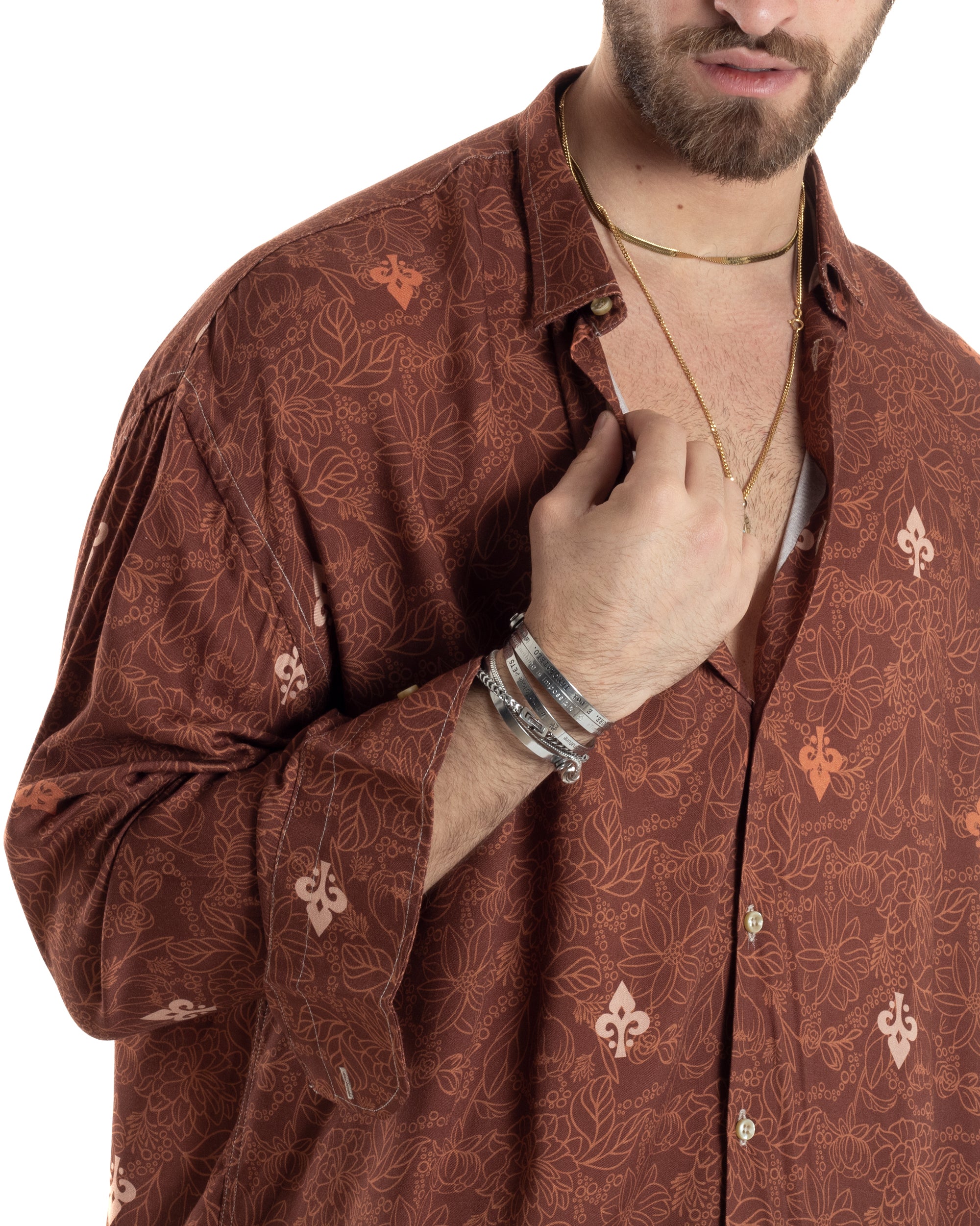 Camicia Uomo Con Colletto Maniche Lunghe Floreale Regular Fit Viscosa Morbida Comoda Oversize GIOSAL-C2858A