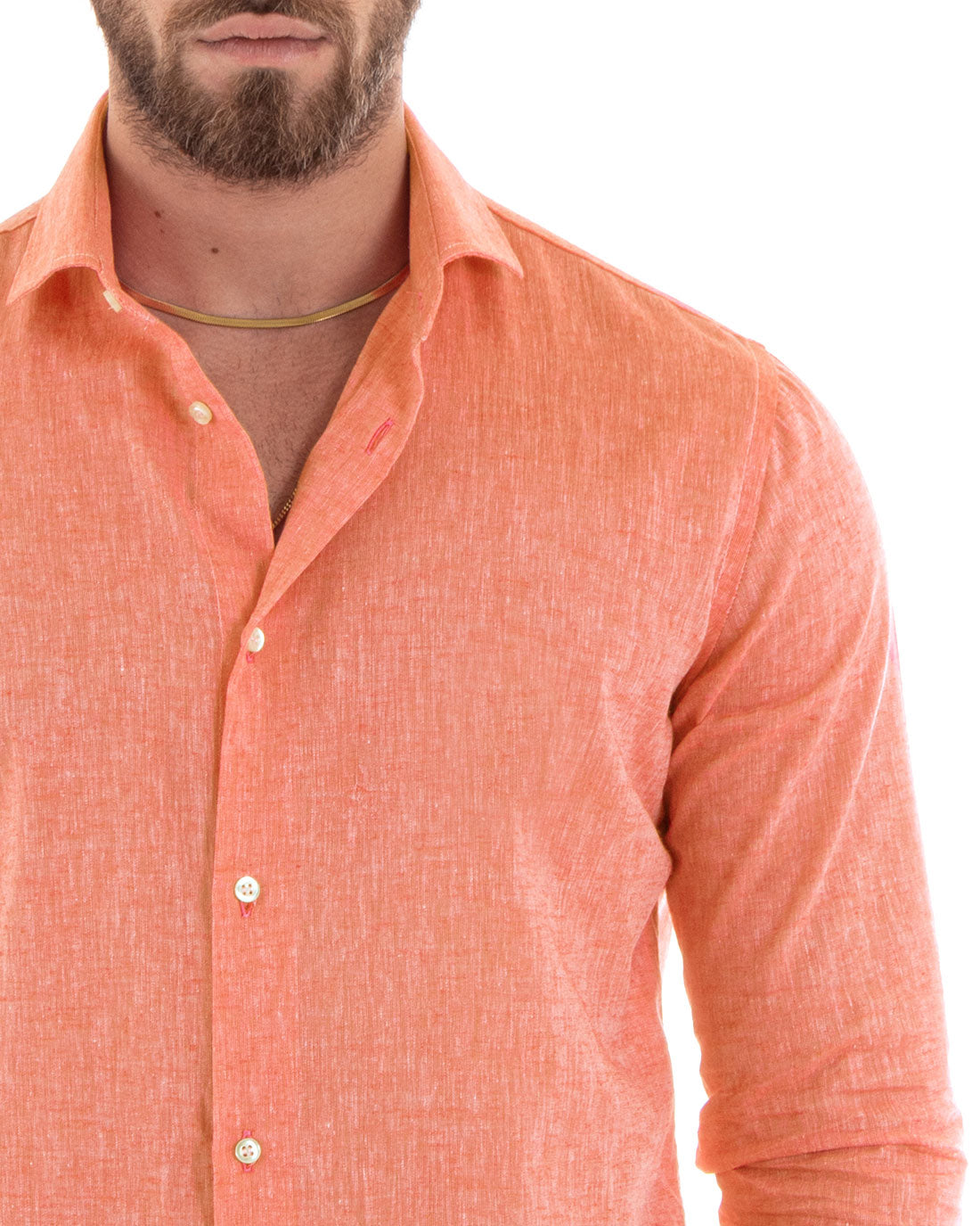 Camicia Uomo Lino Melangiata Colletto Francese Sartoriale Arancione GIOSAL-C2876A