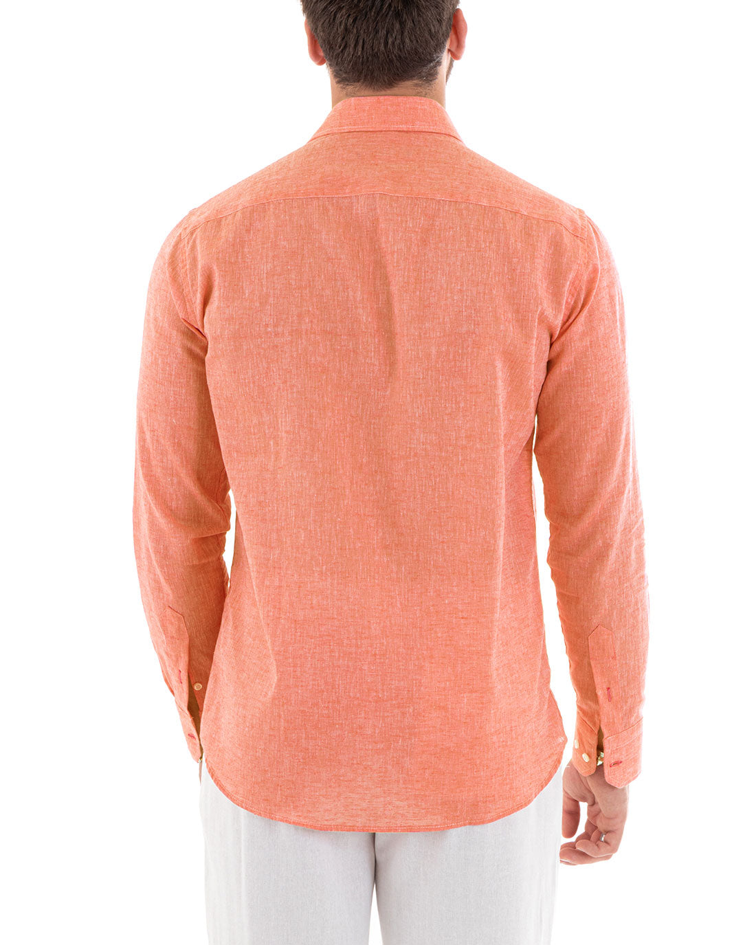 Camicia Uomo Lino Melangiata Colletto Francese Sartoriale Arancione GIOSAL-C2876A