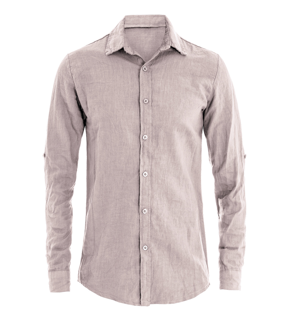 Camicia Uomo Con Colletto Slim Fit Lino Tinta Unita Maniche Lunghe Rosa GIOSAL-C2892A