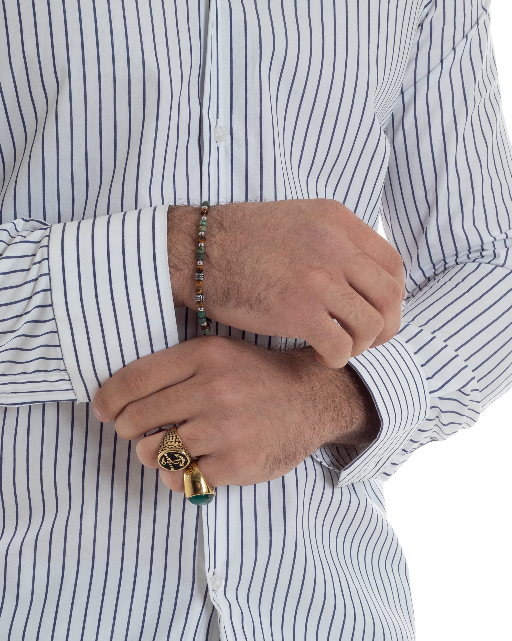 Camicia Uomo Cotone Colletto Semi-Francese Rigata Slim Fit Casual Basic Bicolore Righe Sottili Bianco Blu GIOSAL-C2915A