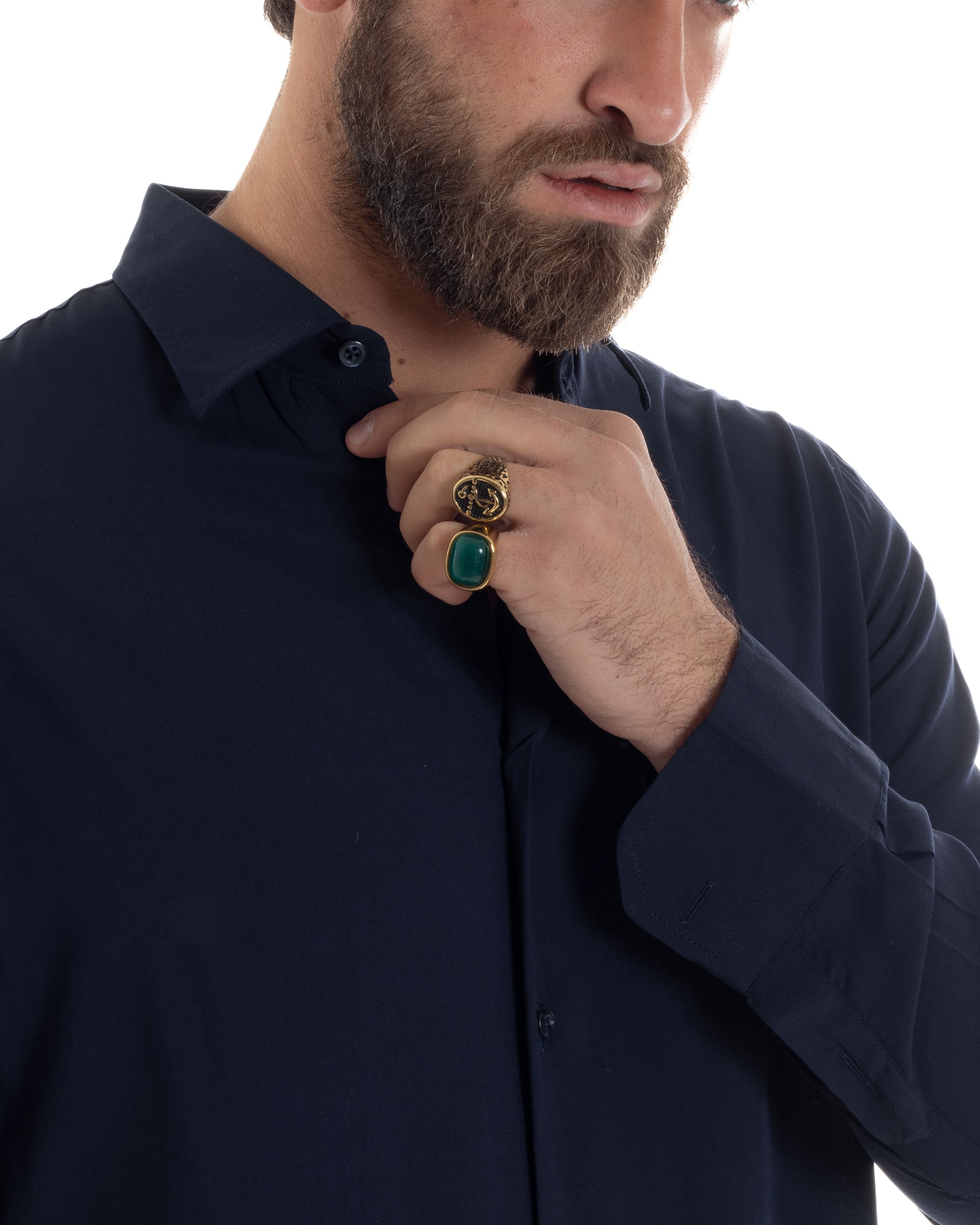 Camicia Uomo Con Colletto Morbida Viscosa Sartoriale Relaxed Fit Basic Tinta Unita Blu GIOSAL-C2924A