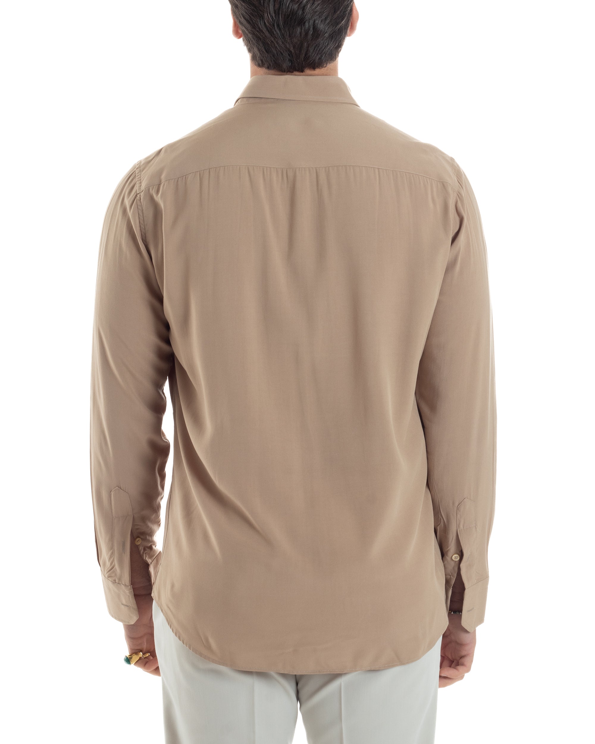 Herrenhemd aus weicher Viskose mit französischem Kragen, bequeme Passform, Beige C2925A