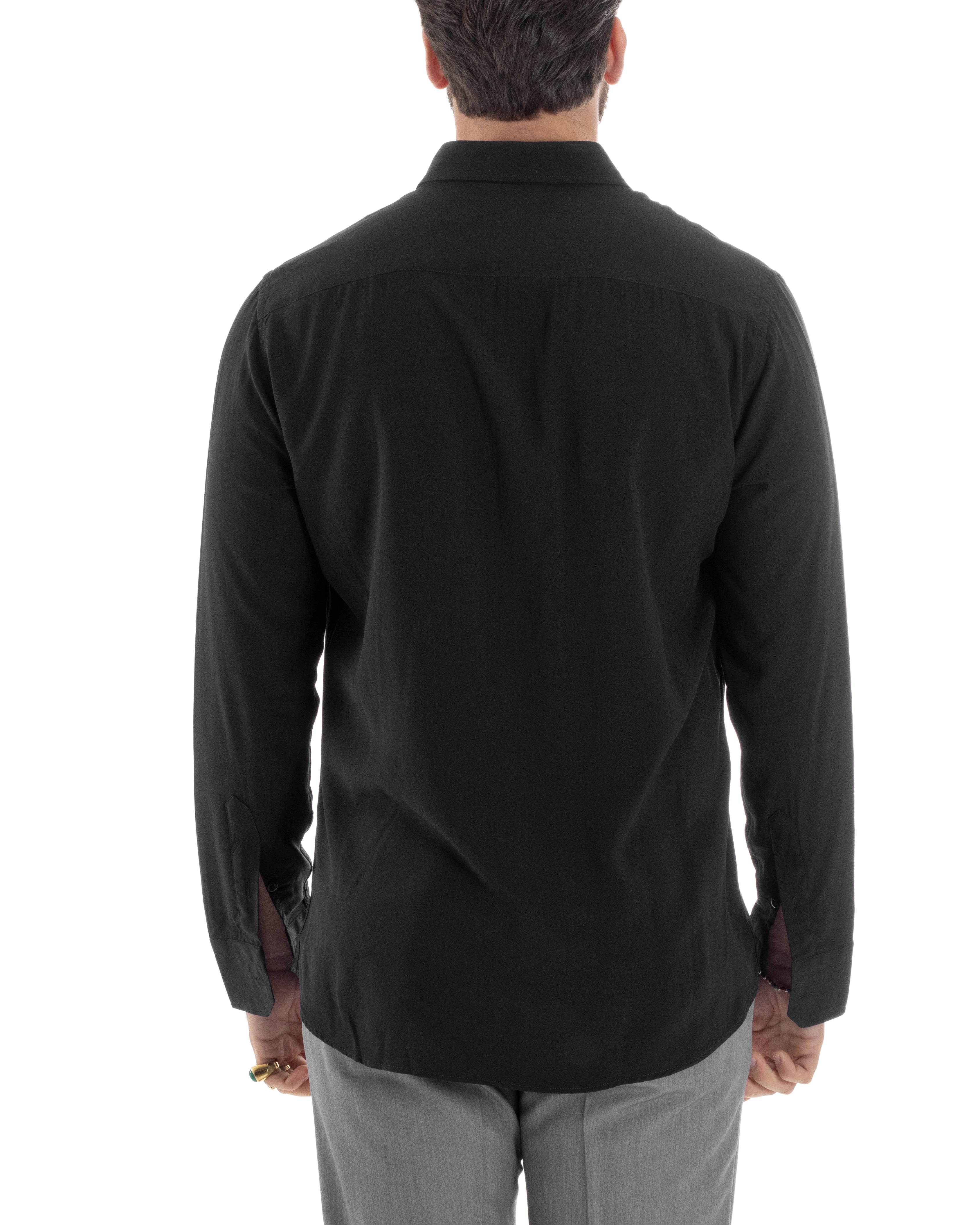 Camicia Uomo Con Colletto Morbida Viscosa Sartoriale Relaxed Fit Basic Tinta Unita Nero GIOSAL-C2926A