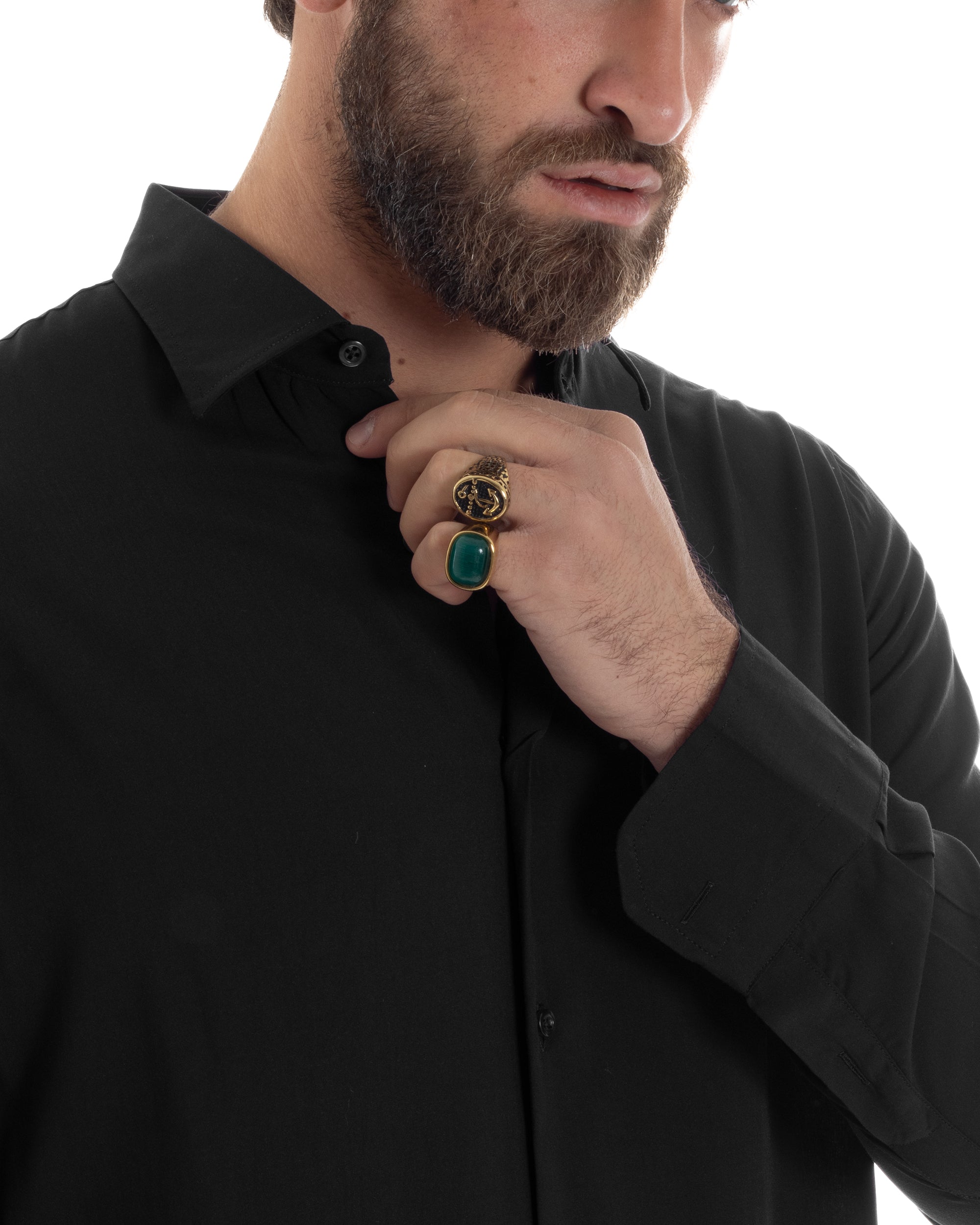 Camicia Uomo Con Colletto Morbida Viscosa Sartoriale Relaxed Fit Basic Tinta Unita Nero GIOSAL-C2926A