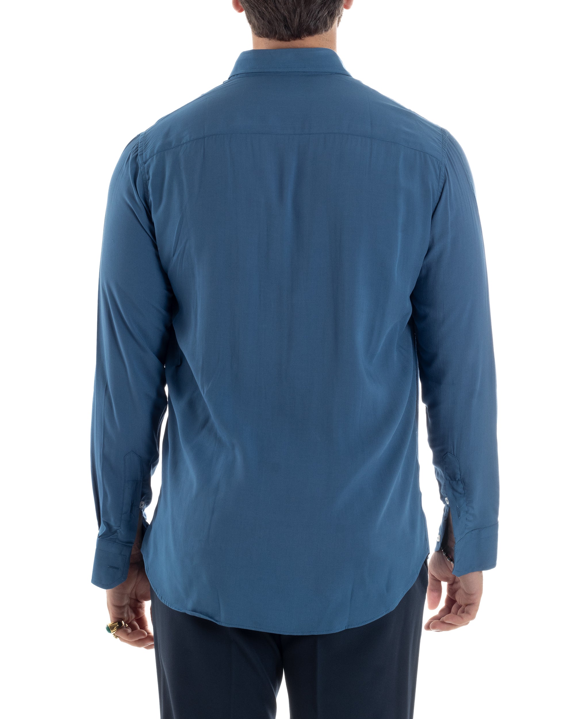 Camicia Uomo Con Colletto Morbida Viscosa Sartoriale Relaxed Fit Basic Tinta Unita Ottanio GIOSAL-C2927A