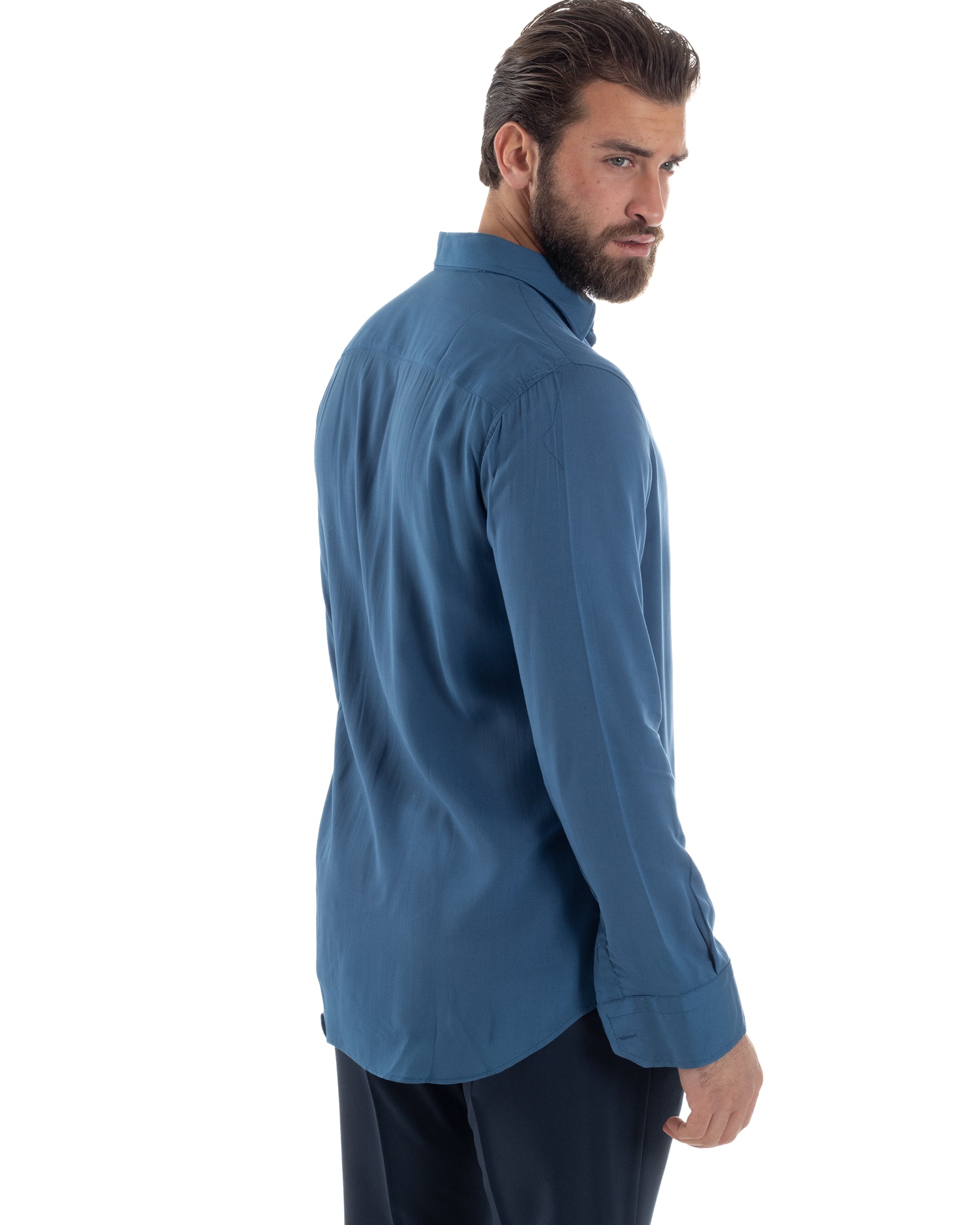 Camicia Uomo Con Colletto Morbida Viscosa Sartoriale Relaxed Fit Basic Tinta Unita Ottanio GIOSAL-C2927A