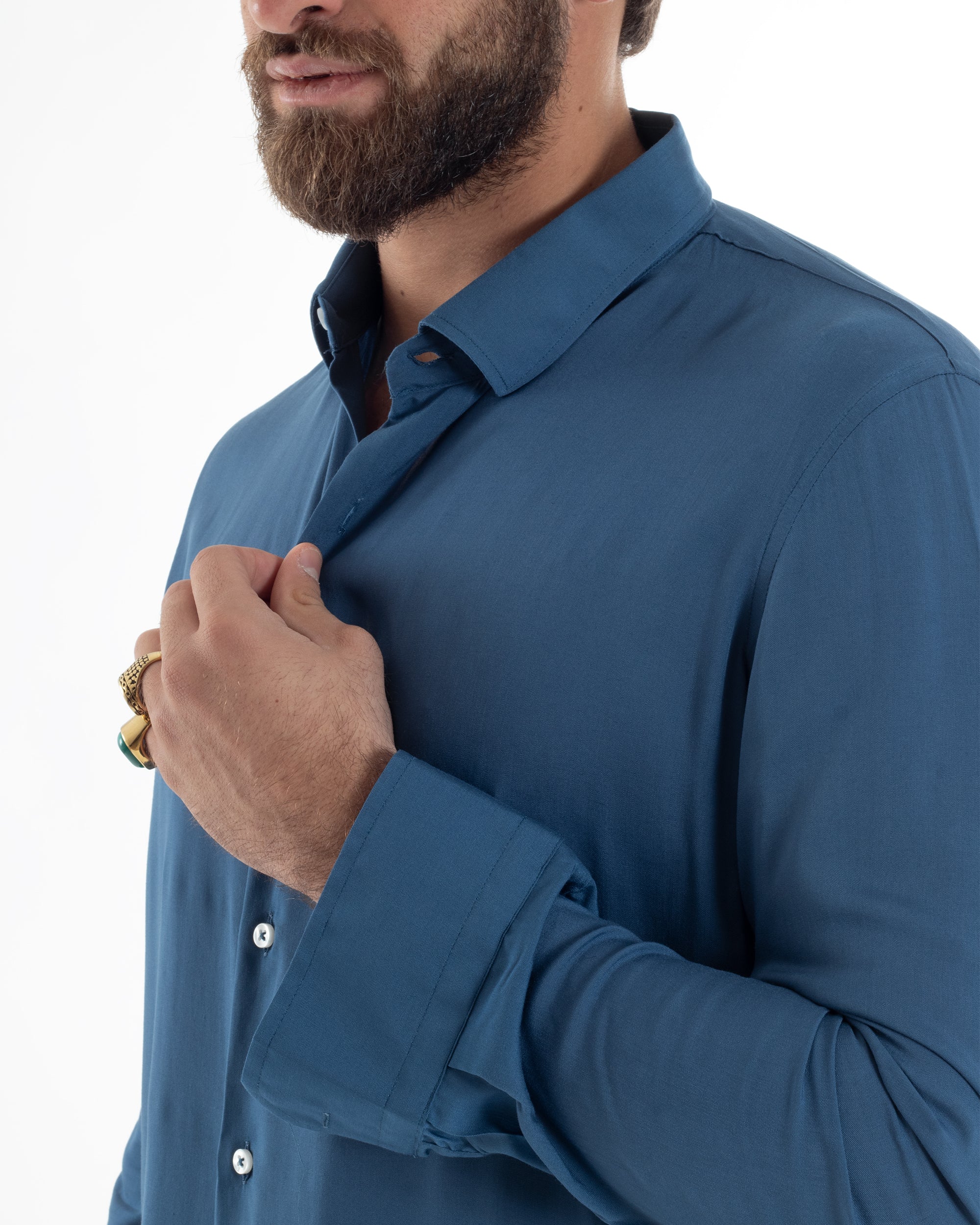 Camicia Uomo Con Colletto Morbida Viscosa Sartoriale Relaxed Fit Basic Tinta Unita Ottanio GIOSAL-C2927A