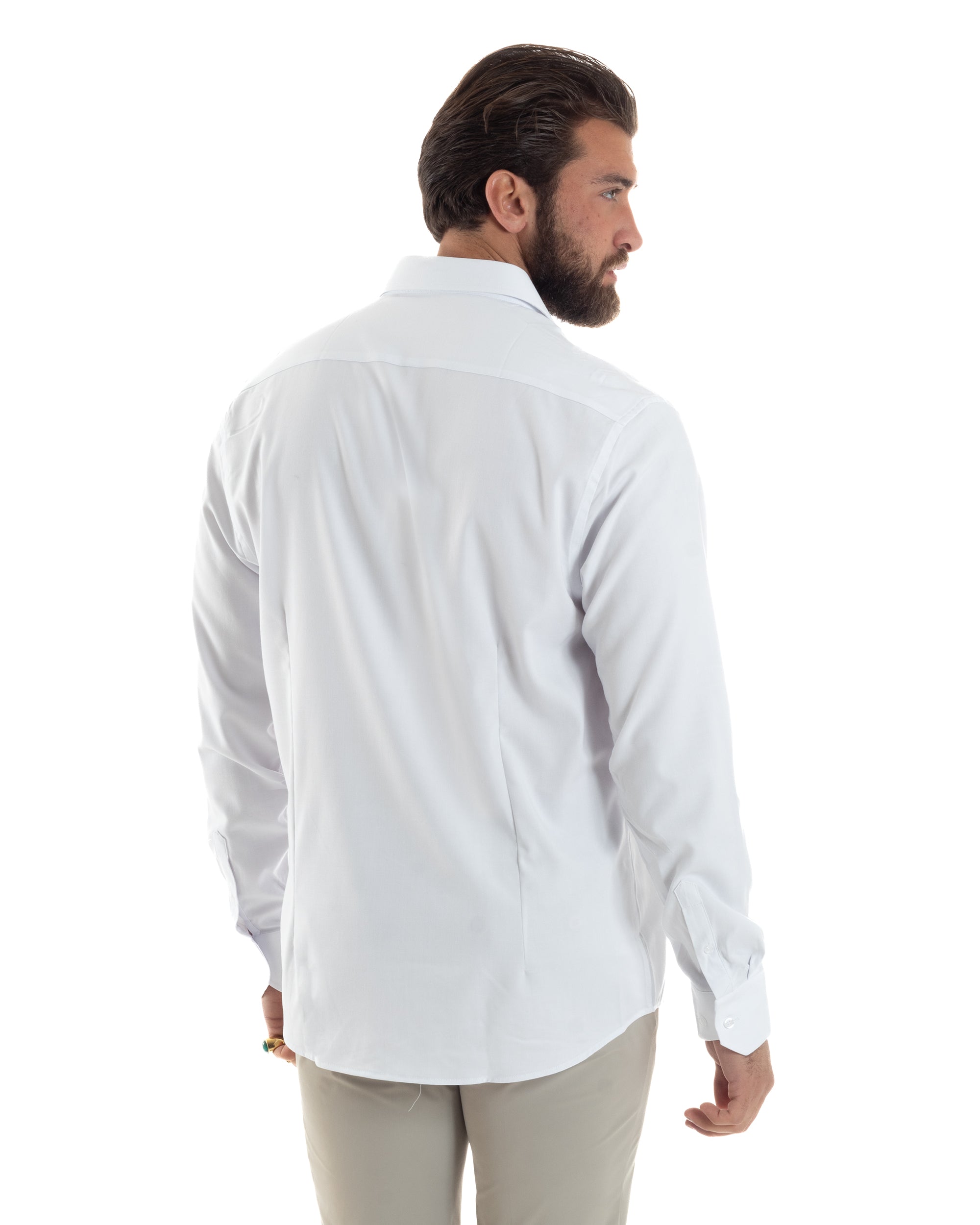 Camicia Uomo Antimacchia Con Colletto Regular Fit Sartoriale Morbida Quick Clean Cotone E Bamboo Bianco GIOSAL-C2928A