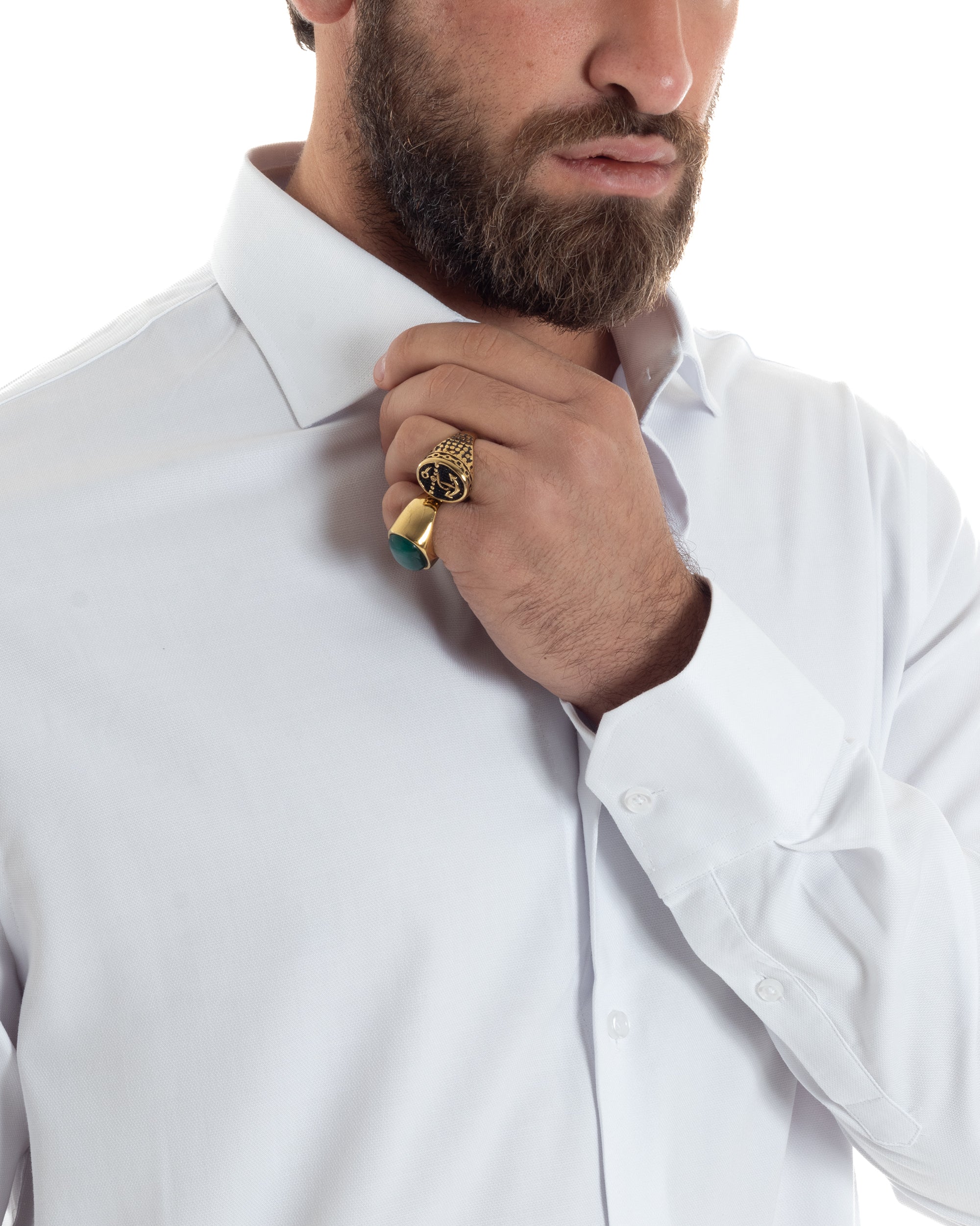 Camicia Uomo Antimacchia Con Colletto Regular Fit Sartoriale Morbida Quick Clean Cotone E Bamboo Bianco GIOSAL-C2928A