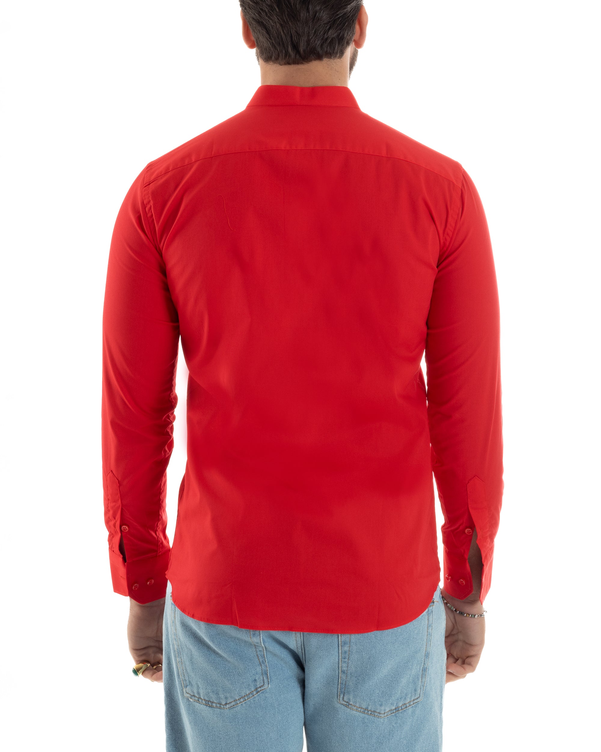 Camicia Uomo Collo Coreano Cotone Basic Sartoriale Slim Fit Tinta Unita Rosso GIOSAL-C2929A