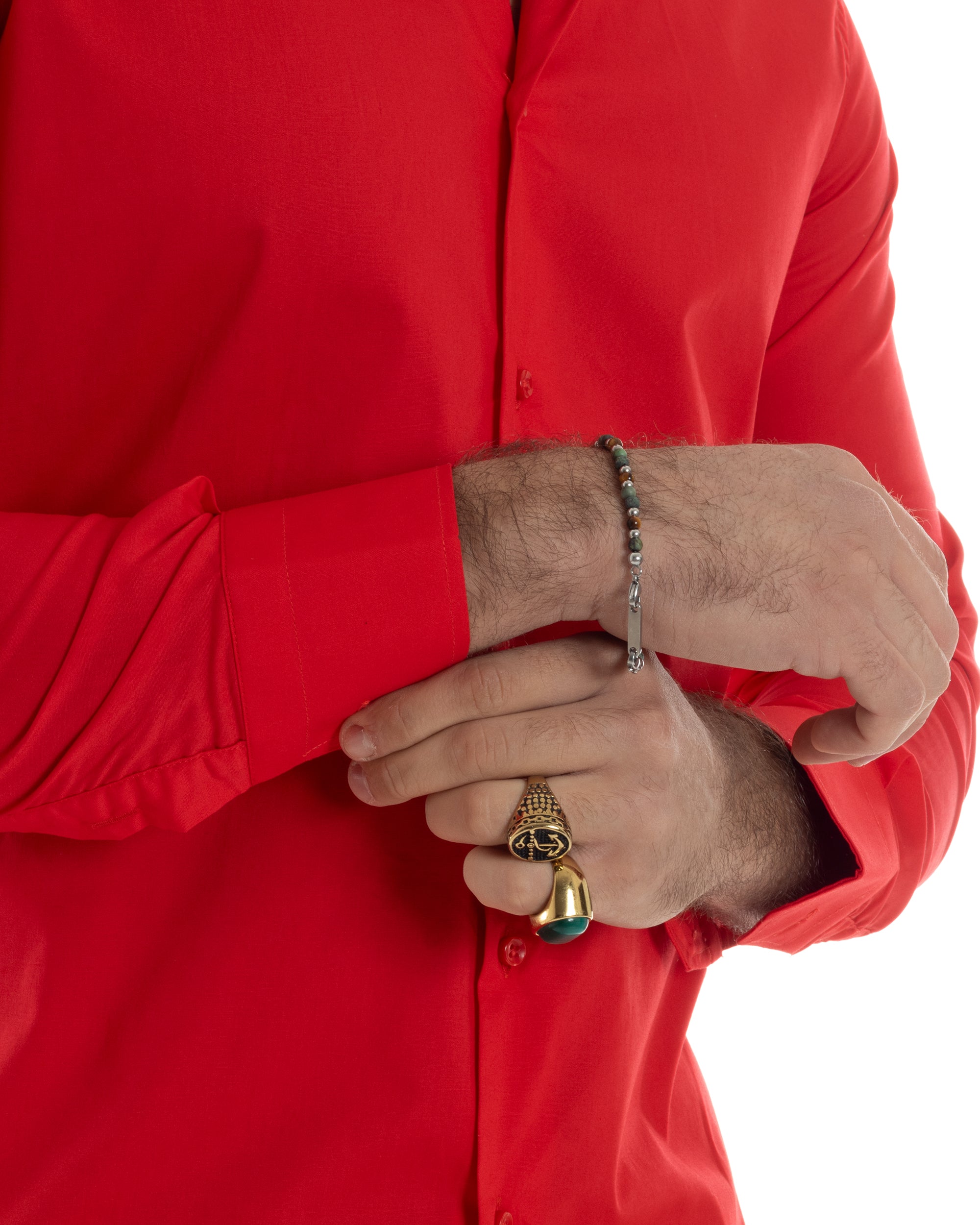 Camicia Uomo Collo Coreano Cotone Basic Sartoriale Slim Fit Tinta Unita Rosso GIOSAL-C2929A