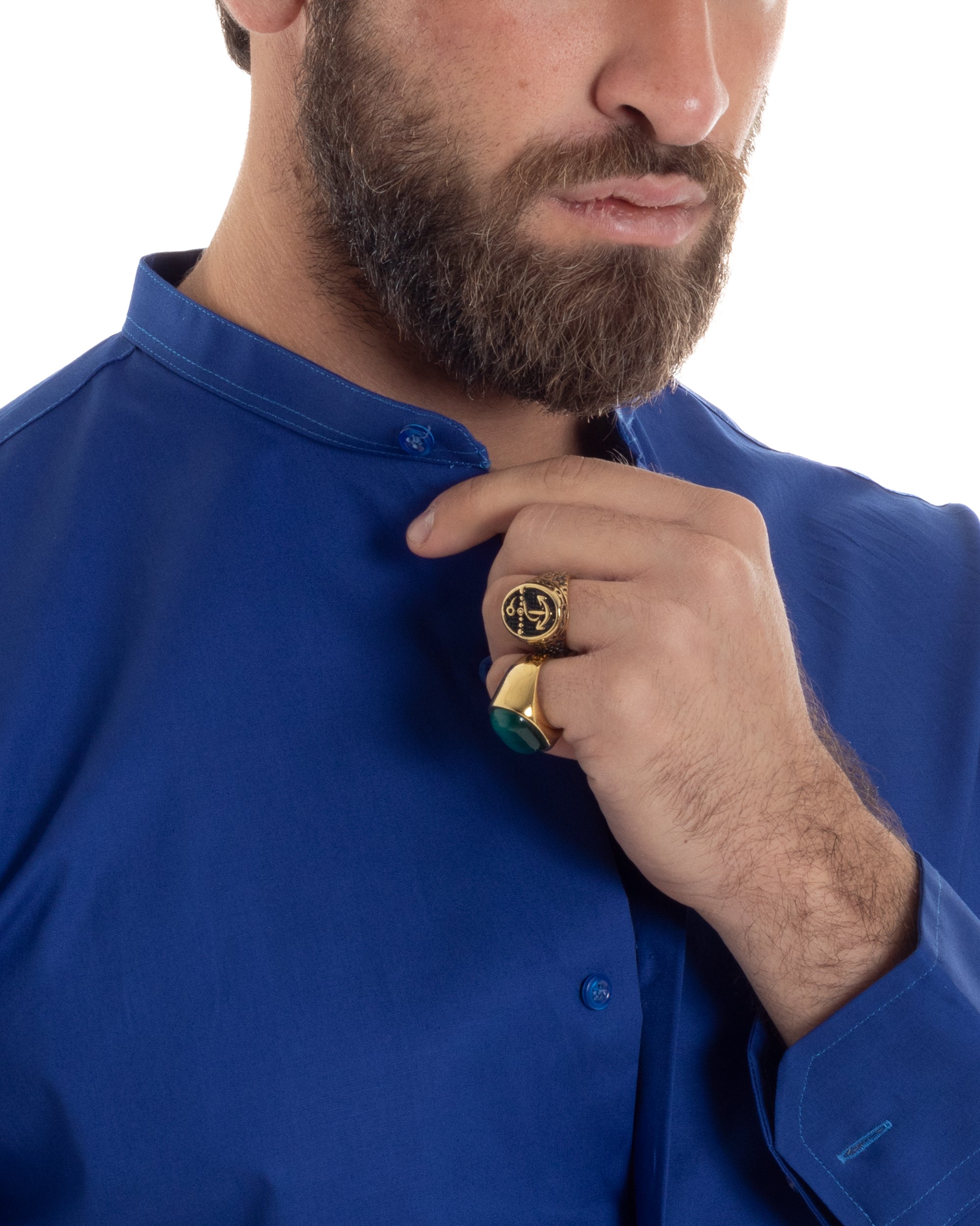 Camicia Uomo Collo Coreano Cotone Basic Sartoriale Slim Fit Tinta Unita Blu Royal GIOSAL-C2932A