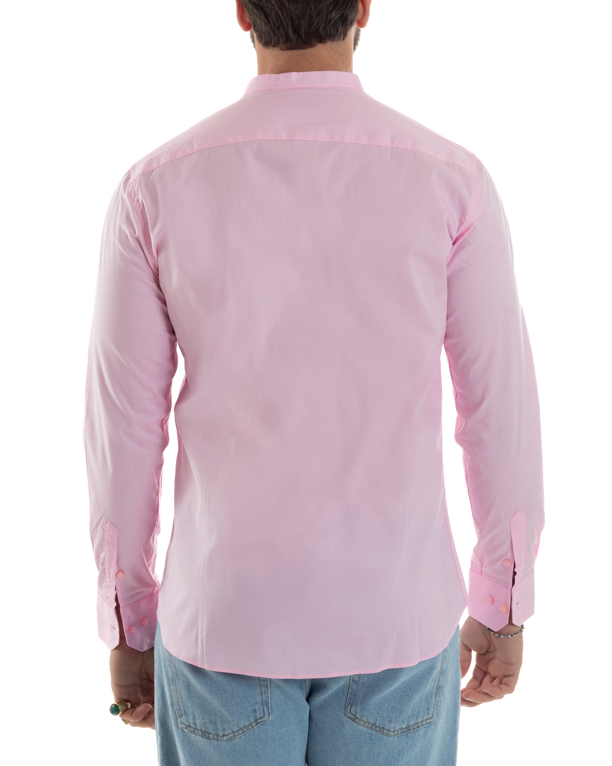 Camicia Uomo Collo Coreano Cotone Basic Sartoriale Slim Fit Tinta Unita Rosa GIOSAL-C2933A