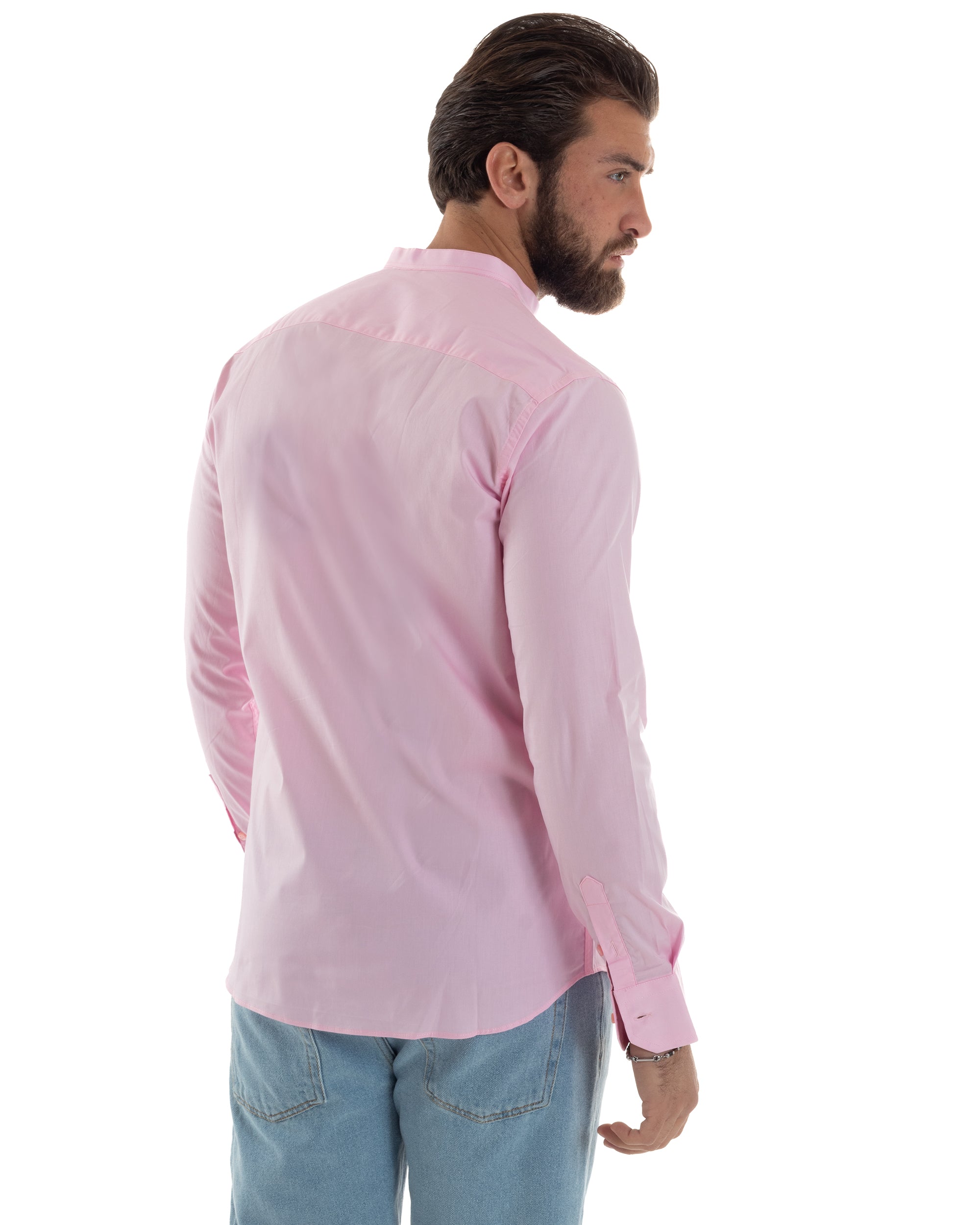 Camicia Uomo Collo Coreano Cotone Basic Sartoriale Slim Fit Tinta Unita Rosa GIOSAL-C2933A