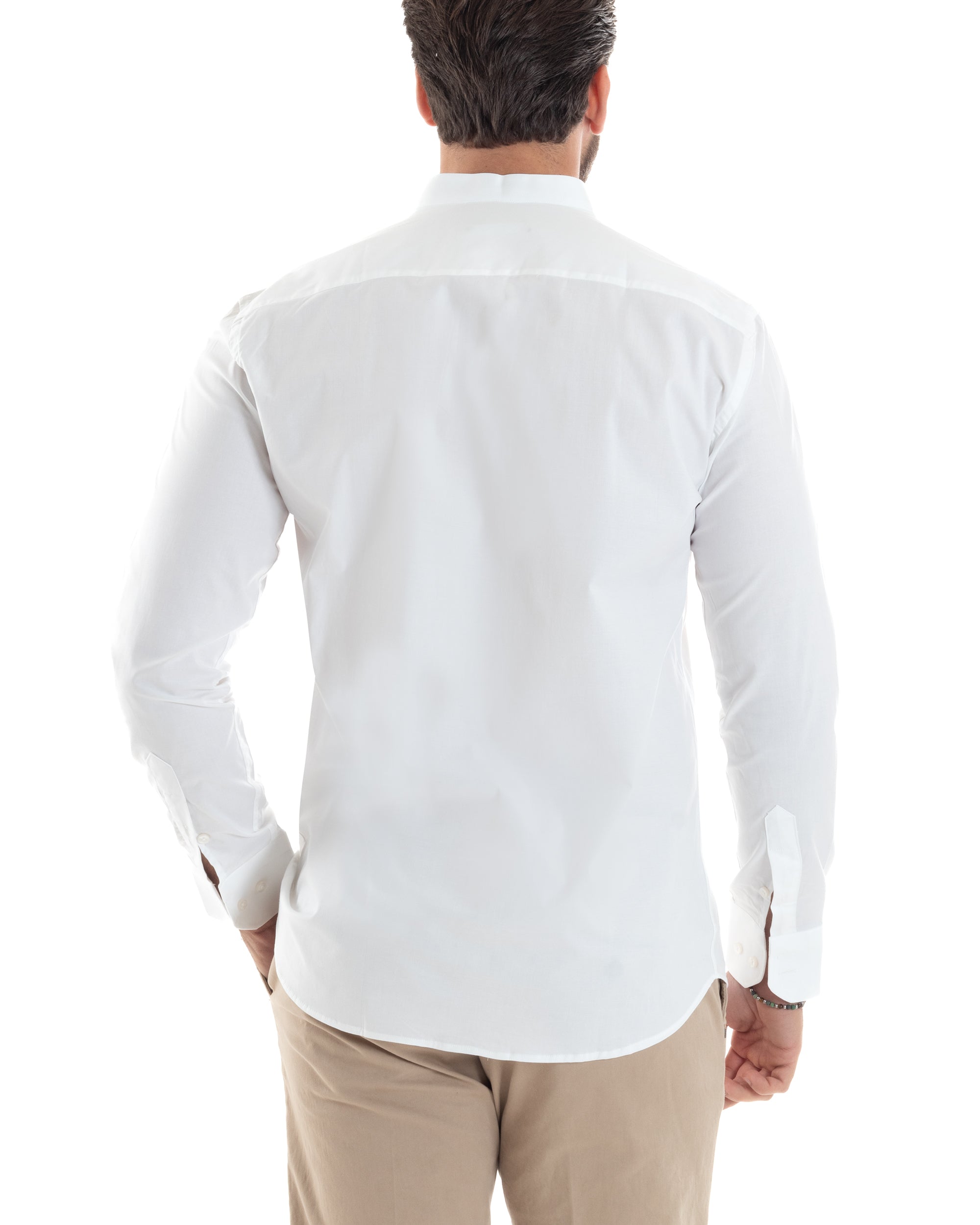 Camicia Uomo Collo Coreano Cotone Basic Sartoriale Slim Fit Tinta Unita Bianco GIOSAL-C2934A
