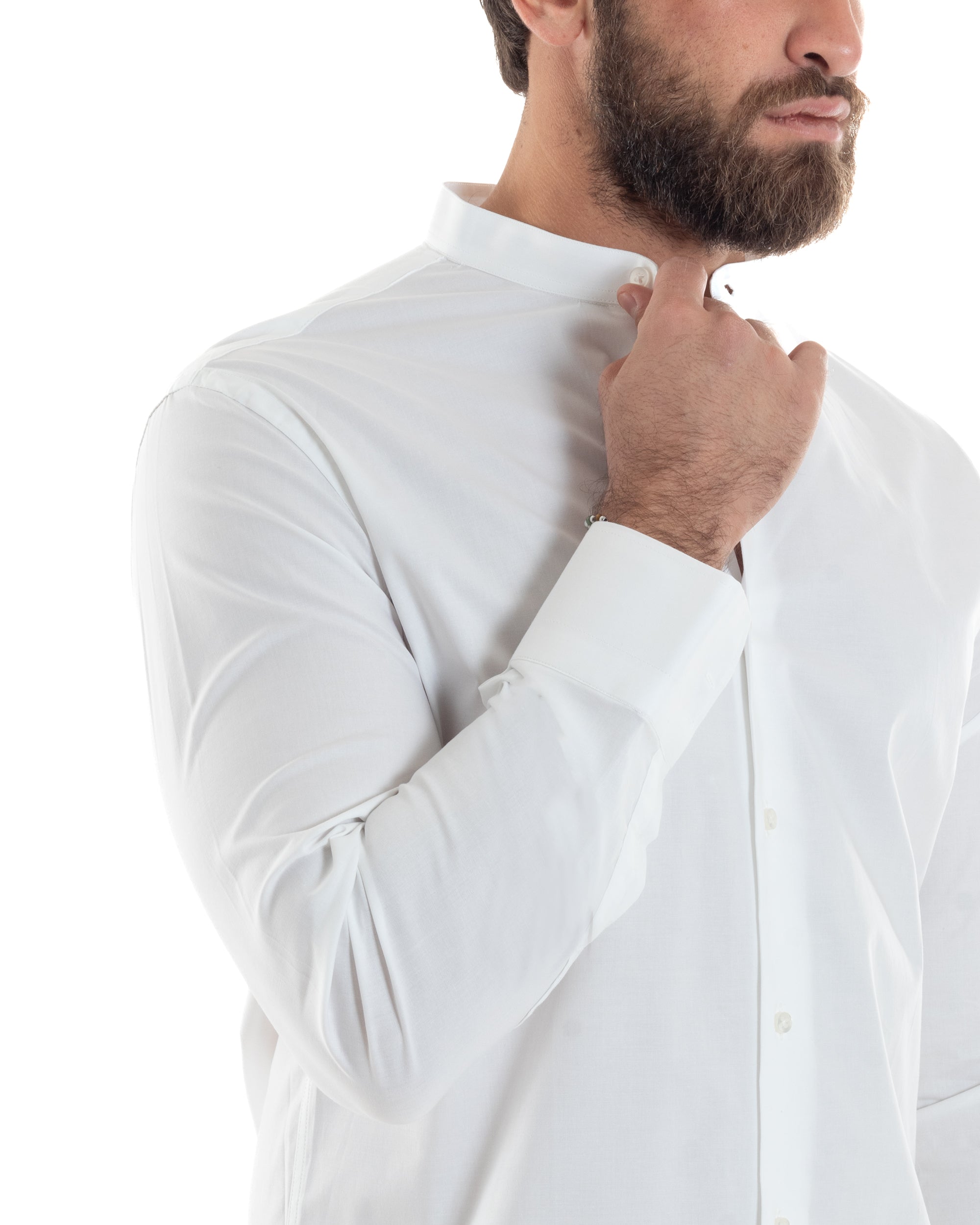 Camicia Uomo Collo Coreano Cotone Basic Sartoriale Slim Fit Tinta Unita Bianco GIOSAL-C2934A