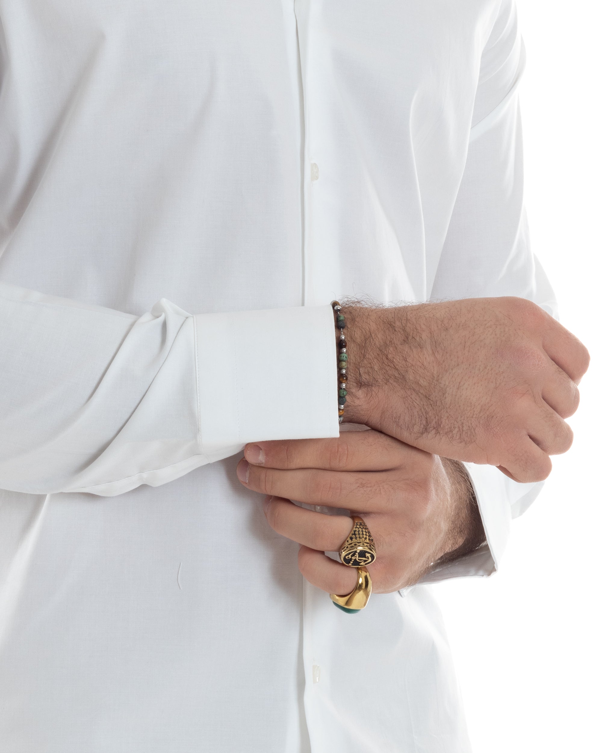 Camicia Uomo Collo Coreano Cotone Basic Sartoriale Slim Fit Tinta Unita Bianco GIOSAL-C2934A