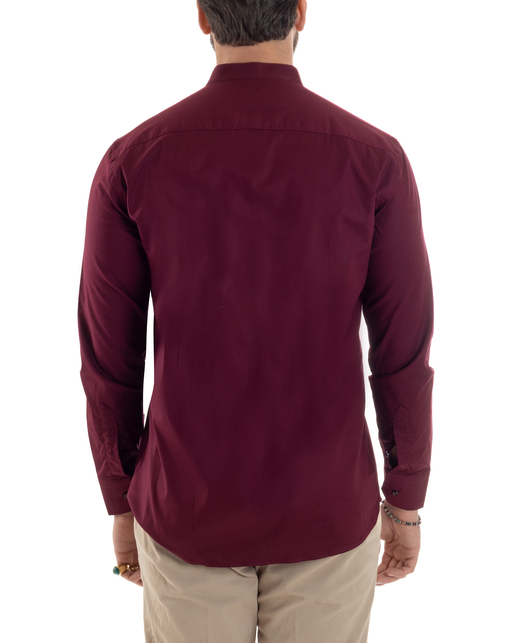 Camicia Uomo Collo Coreano Cotone Basic Sartoriale Slim Fit Tinta Unita Bordeaux GIOSAL-C2935A