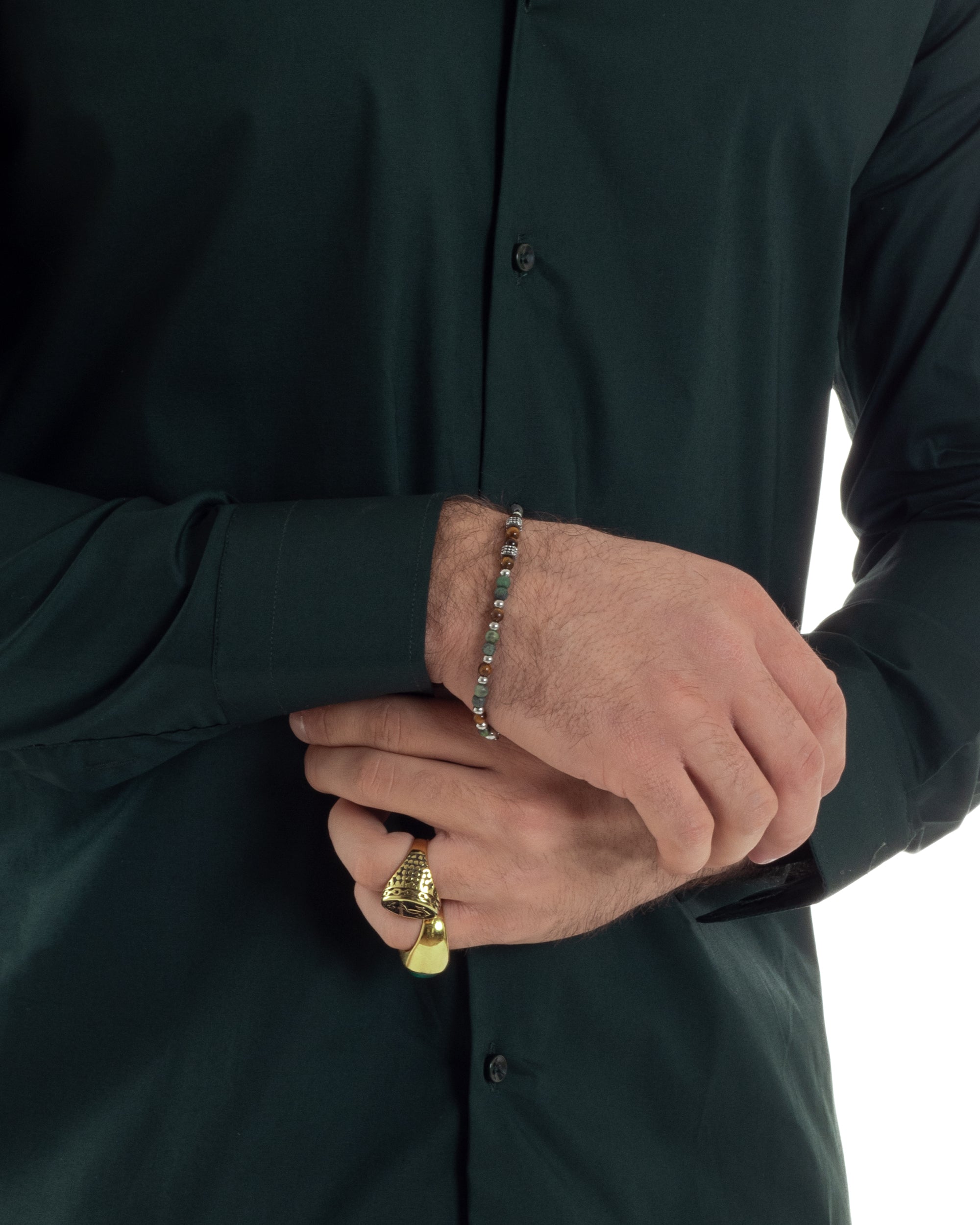 Camicia Uomo Collo Coreano Cotone Basic Sartoriale Slim Fit Tinta Unita Verde Bottiglia GIOSAL-C2936A