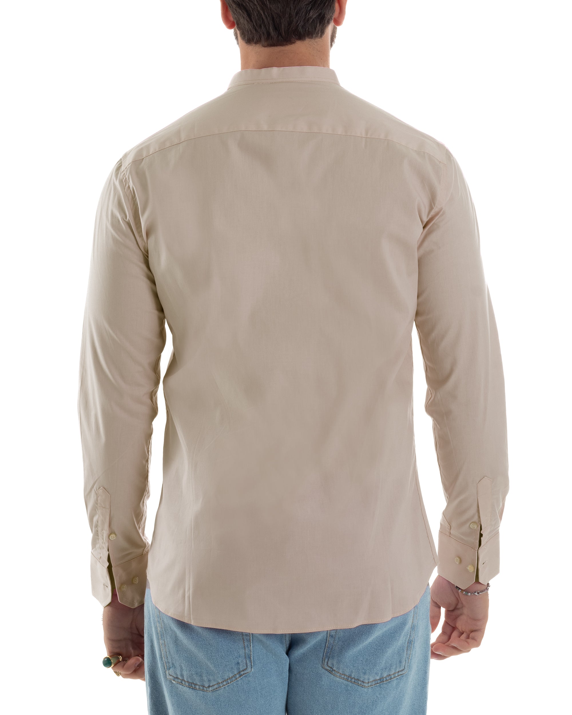 Camicia Uomo Collo Coreano Cotone Basic Sartoriale Slim Fit Tinta Unita Beige GIOSAL-C2937A