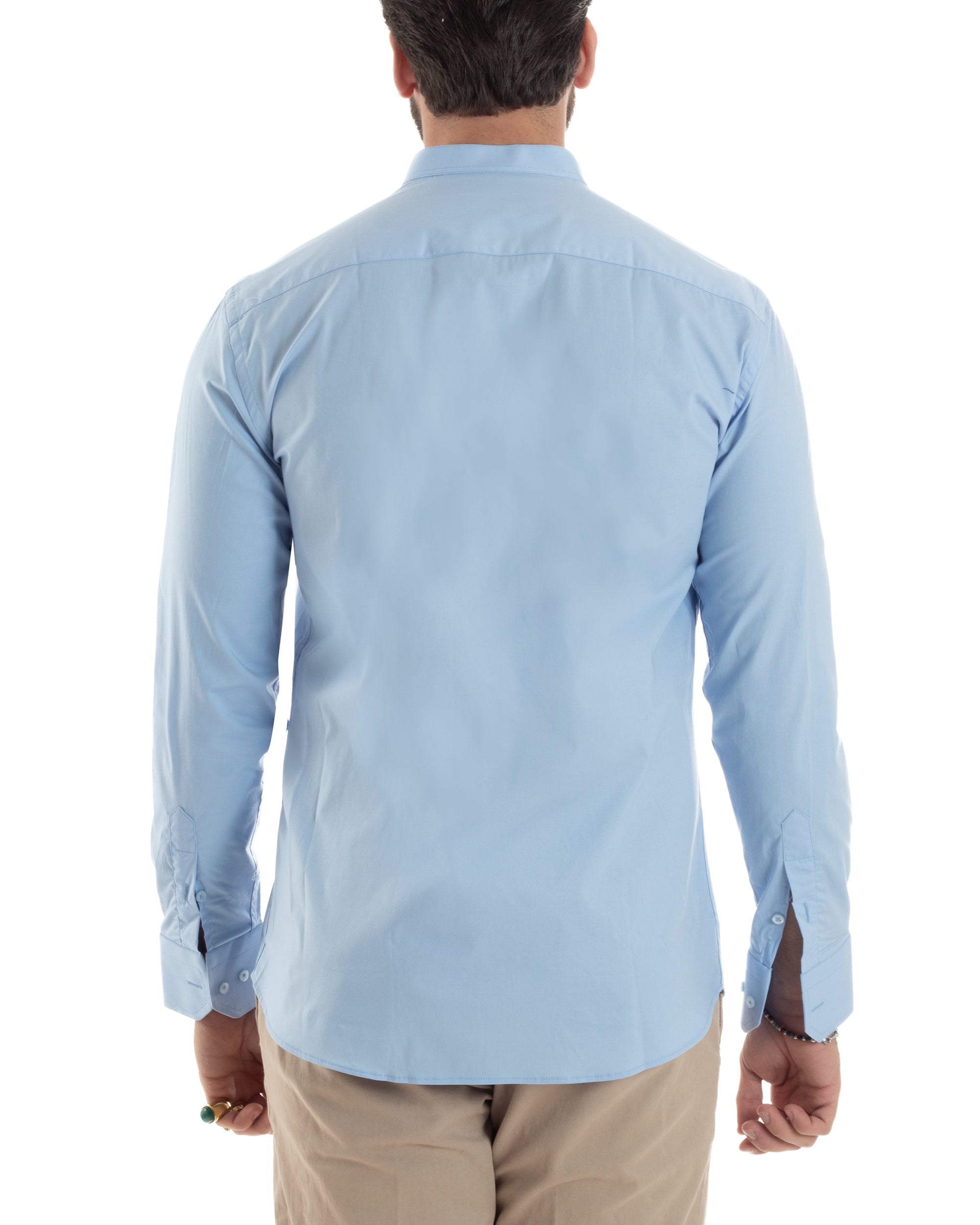 Camicia Uomo Collo Coreano Cotone Basic Sartoriale Slim Fit Tinta Unita Celeste GIOSAL-C2939A