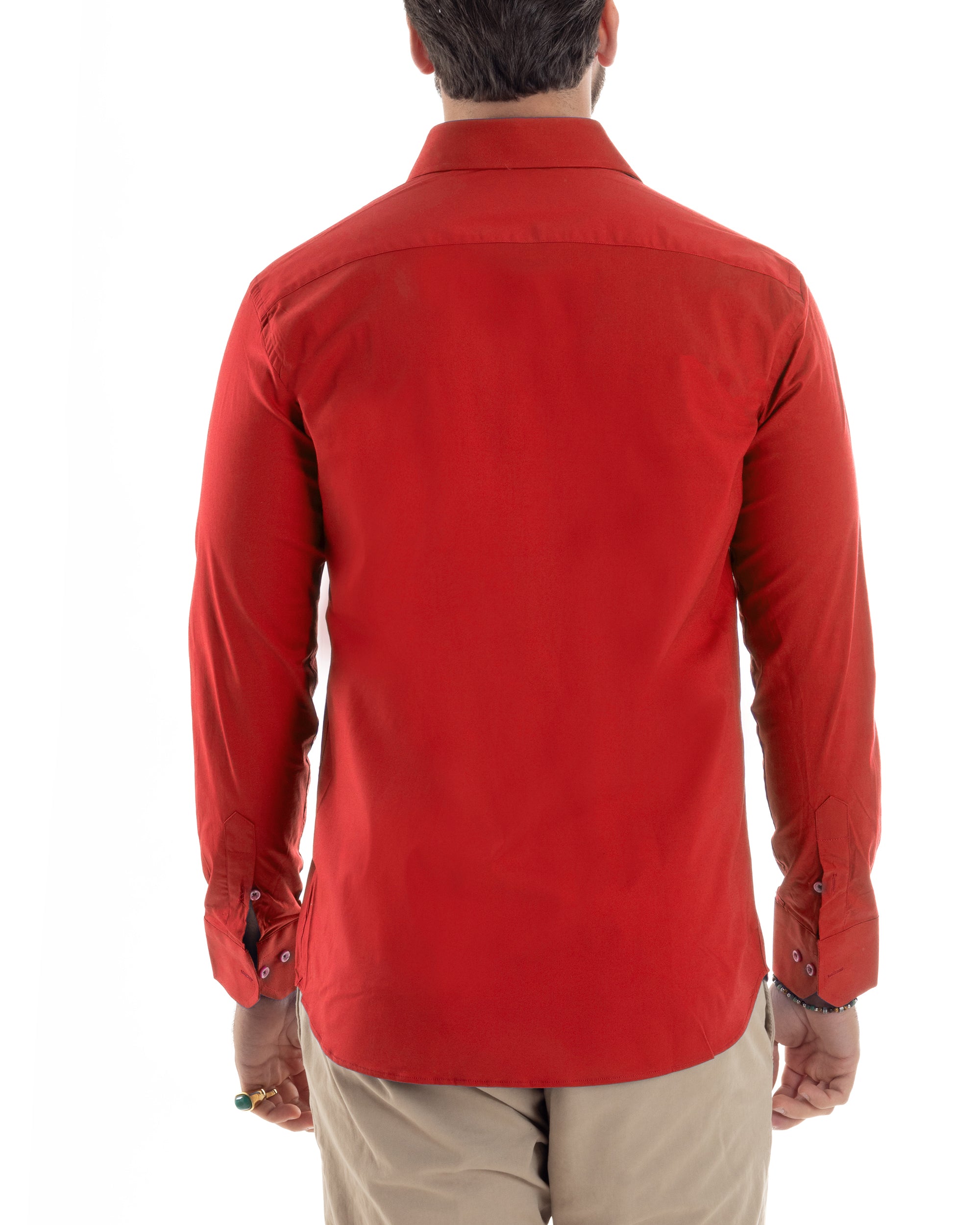 Camicia Uomo Con Colletto Francese Cotone Basic Sartoriale Slim Fit Tinta Unita Rosso GIOSAL-C2940A