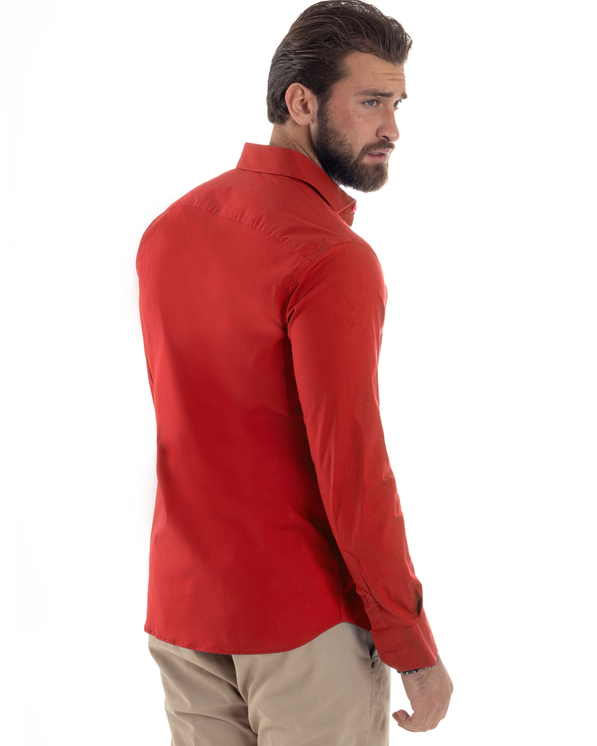 Camicia Uomo Con Colletto Francese Cotone Basic Sartoriale Slim Fit Tinta Unita Rosso GIOSAL-C2940A