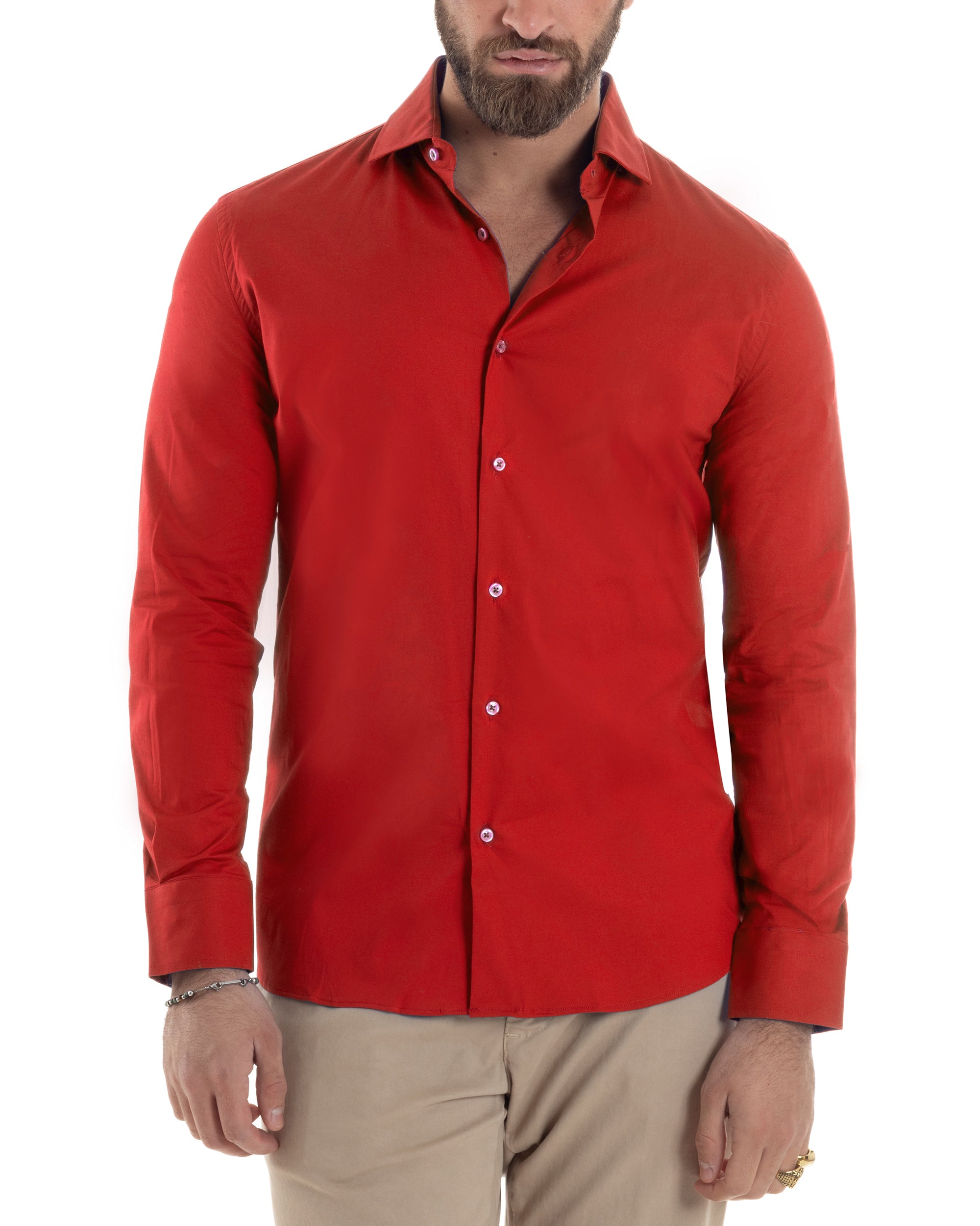 Camicia Uomo Con Colletto Francese Cotone Basic Sartoriale Slim Fit Tinta Unita Rosso GIOSAL-C2940A