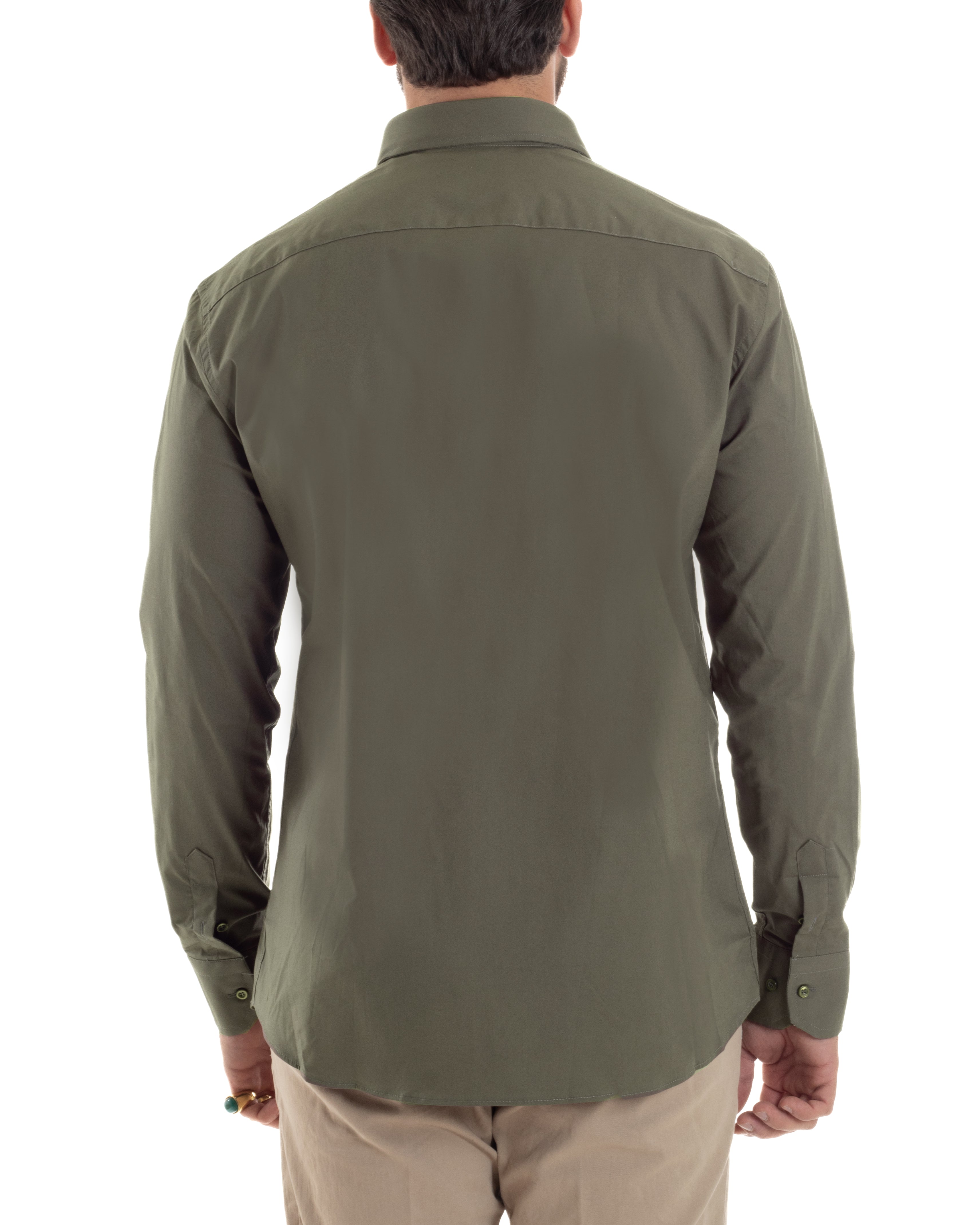 Camicia Uomo Con Colletto Francese Cotone Basic Sartoriale Slim Fit Verde Militare C2941A