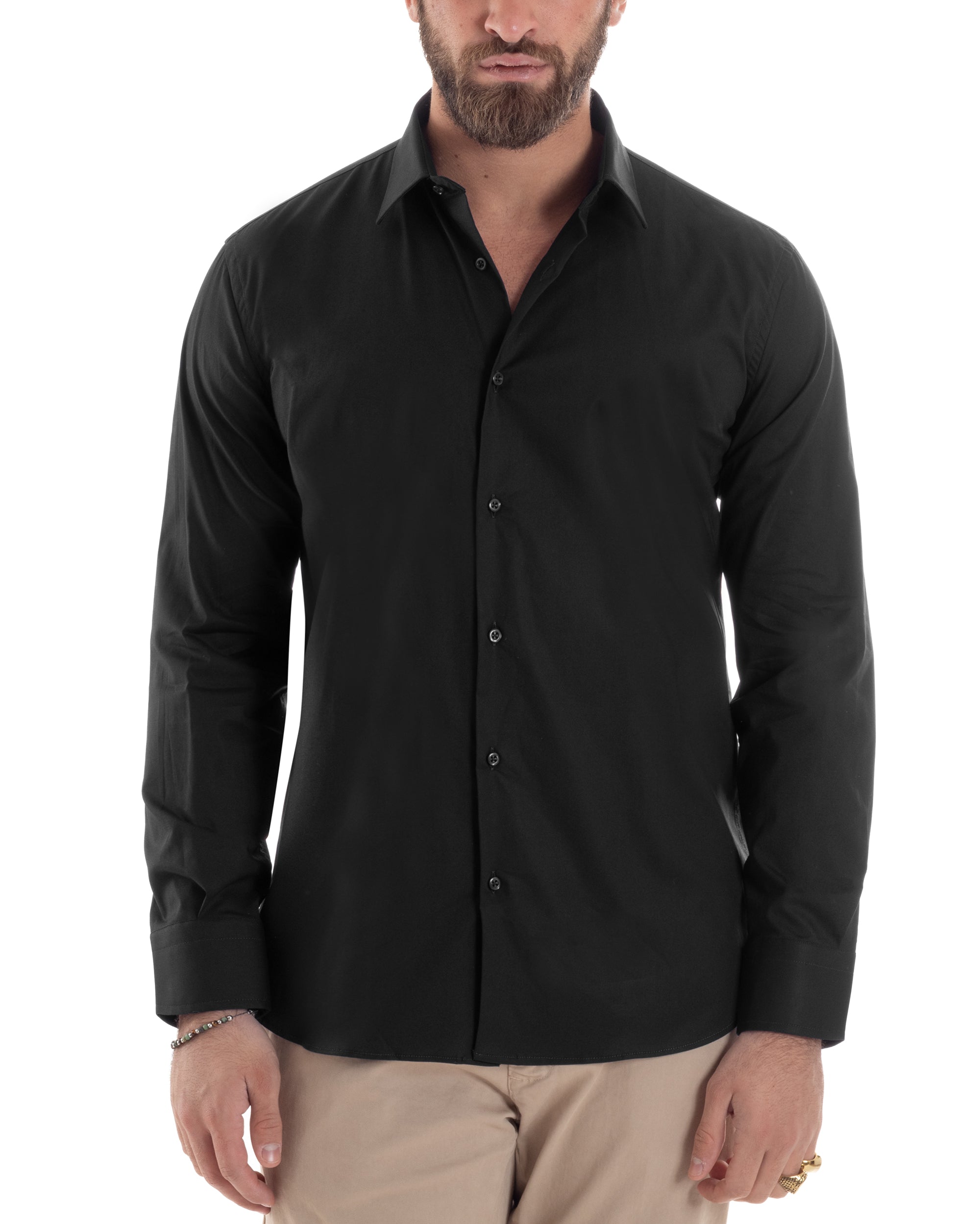 Camicia Uomo Con Colletto Francese Cotone Basic Sartoriale Slim Fit Tinta Unita Nero GIOSAL-C2942A