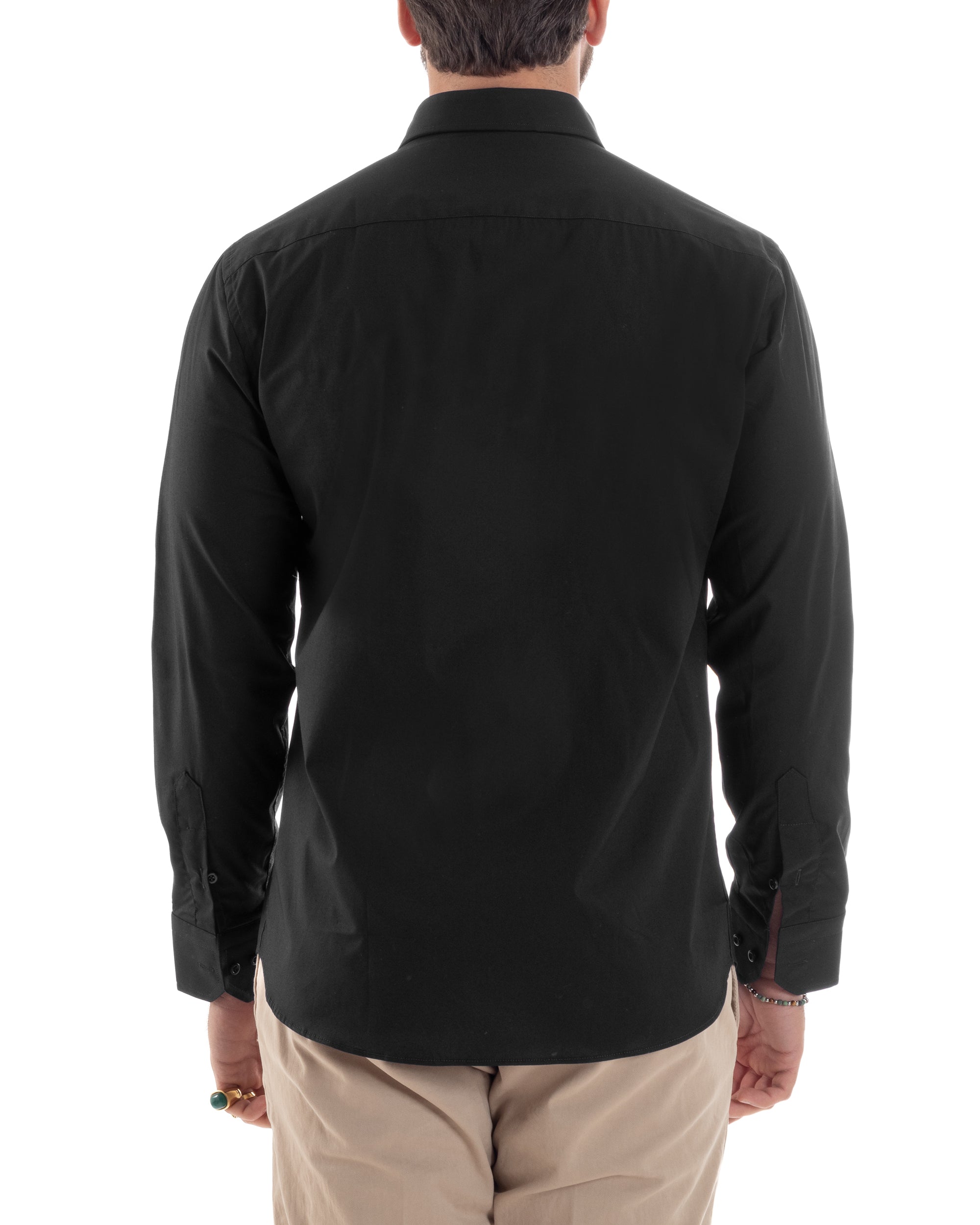 Camicia Uomo Con Colletto Francese Cotone Basic Sartoriale Slim Fit Tinta Unita Nero GIOSAL-C2942A