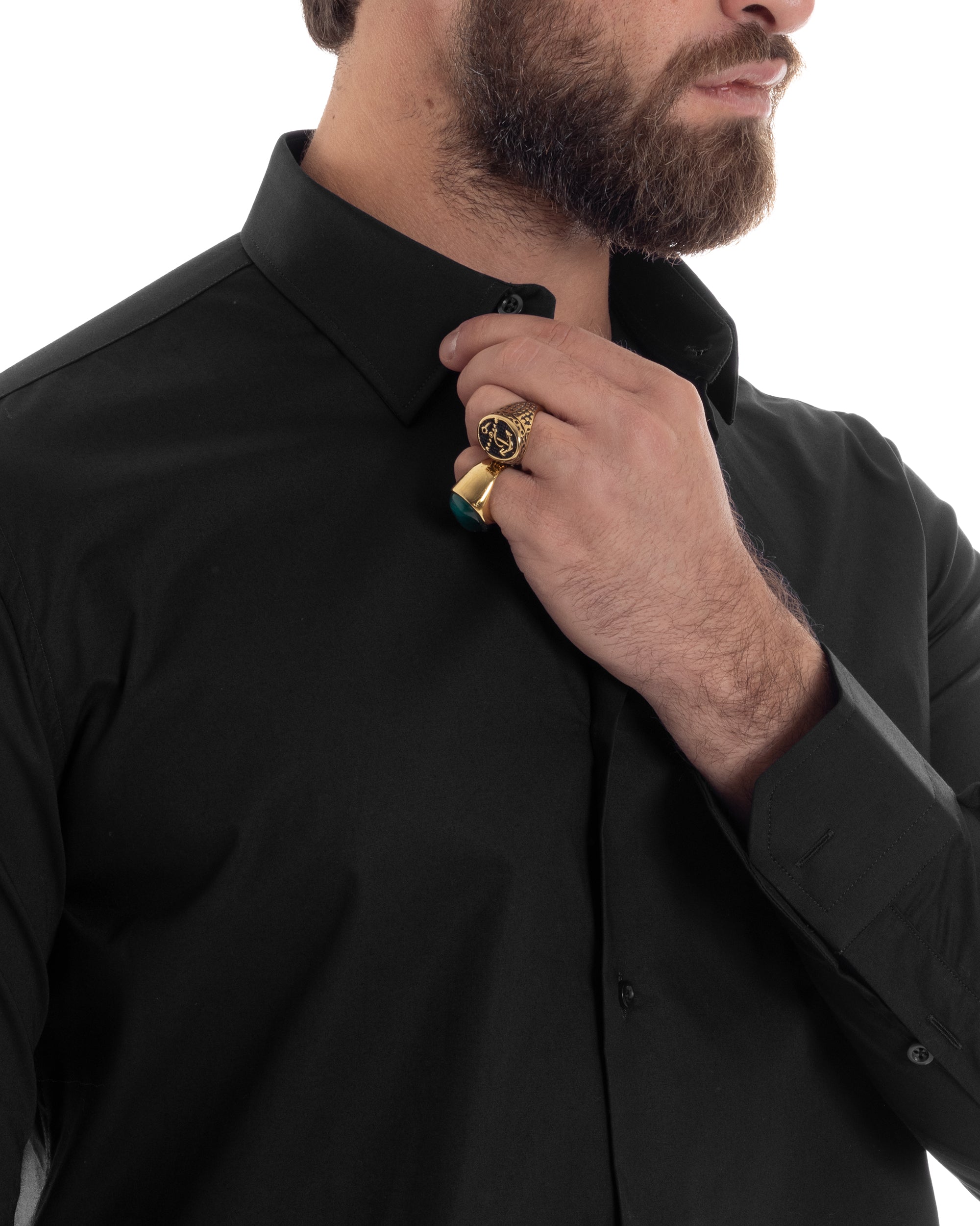 Camicia Uomo Con Colletto Francese Cotone Basic Sartoriale Slim Fit Tinta Unita Nero GIOSAL-C2942A