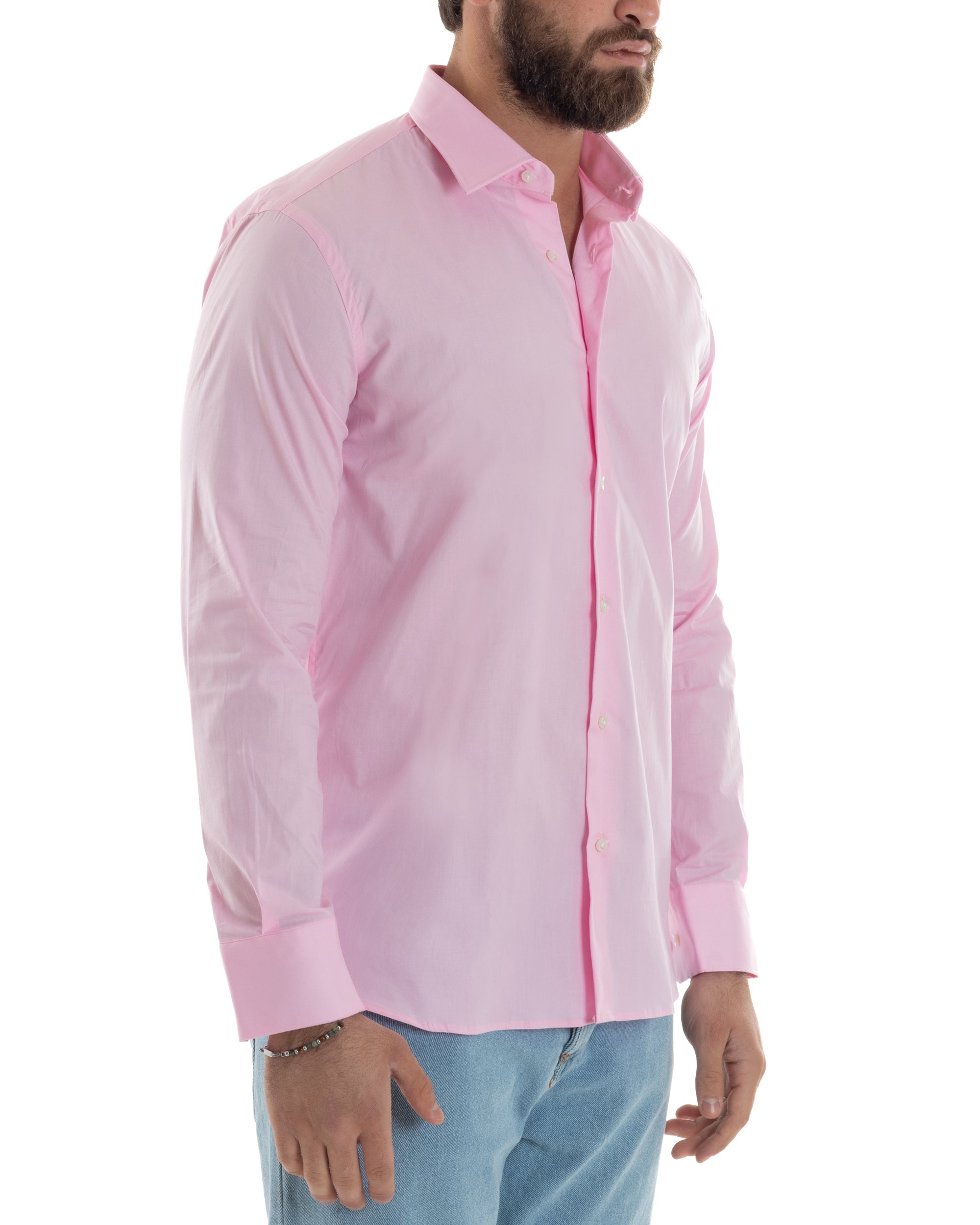 Camicia Uomo Con Colletto Francese Cotone Basic Sartoriale Slim Fit Tinta Unita Rosa GIOSAL-C2943A