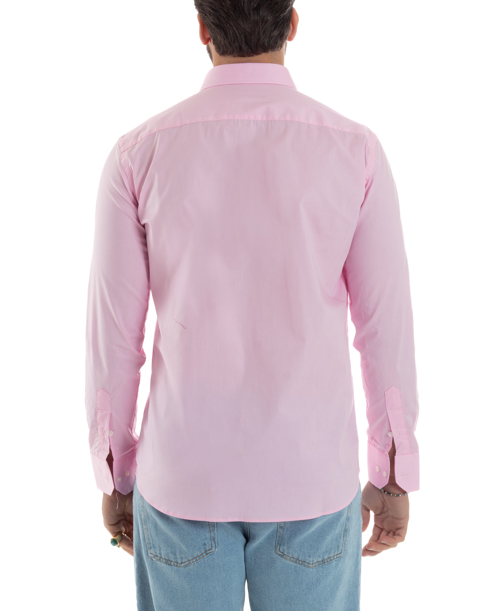 Camicia Uomo Con Colletto Francese Cotone Basic Sartoriale Slim Fit Tinta Unita Rosa GIOSAL-C2943A