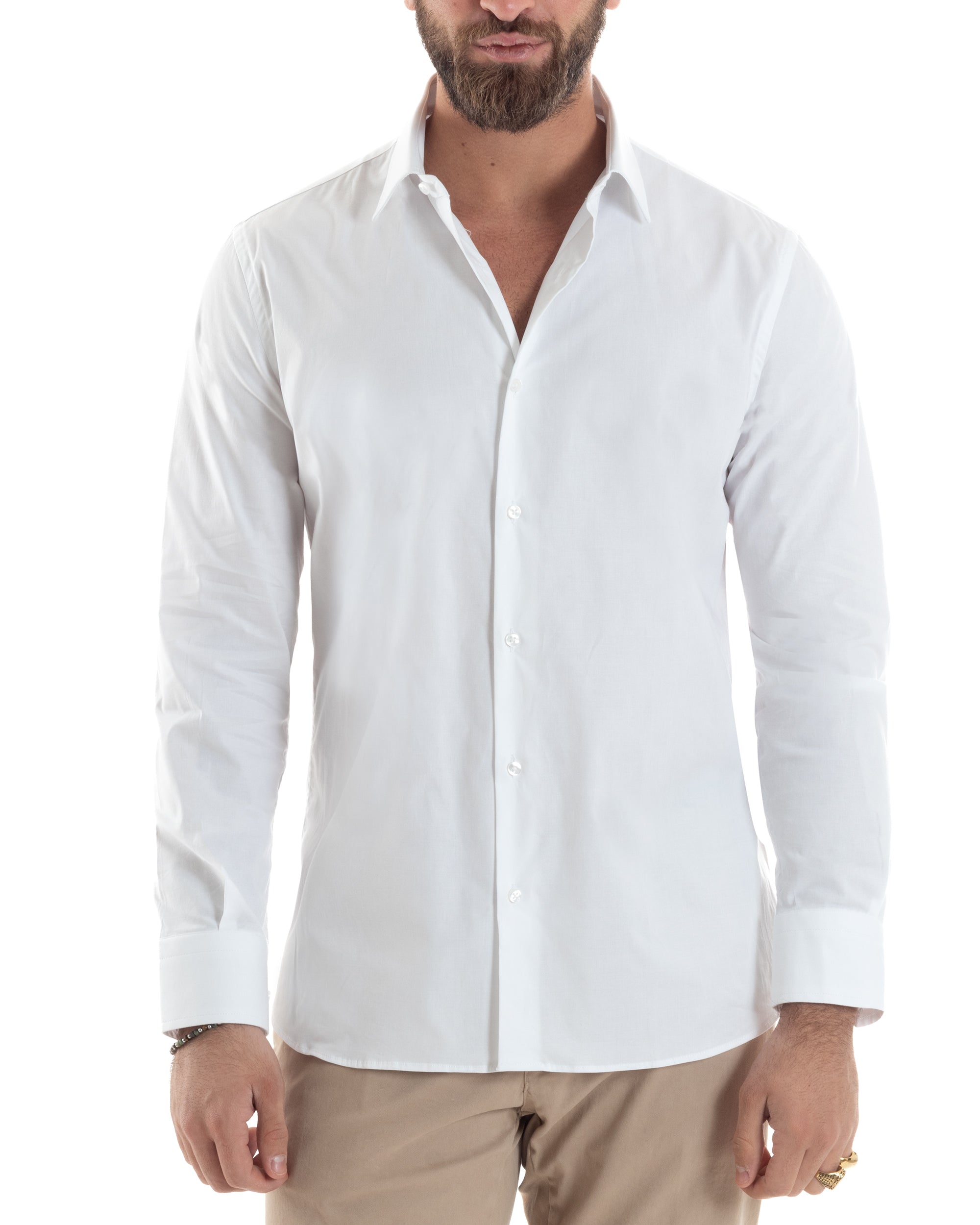 Camicia Uomo Con Colletto Francese Cotone Basic Sartoriale Slim Fit Tinta Unita Bianco GIOSAL-C2944A