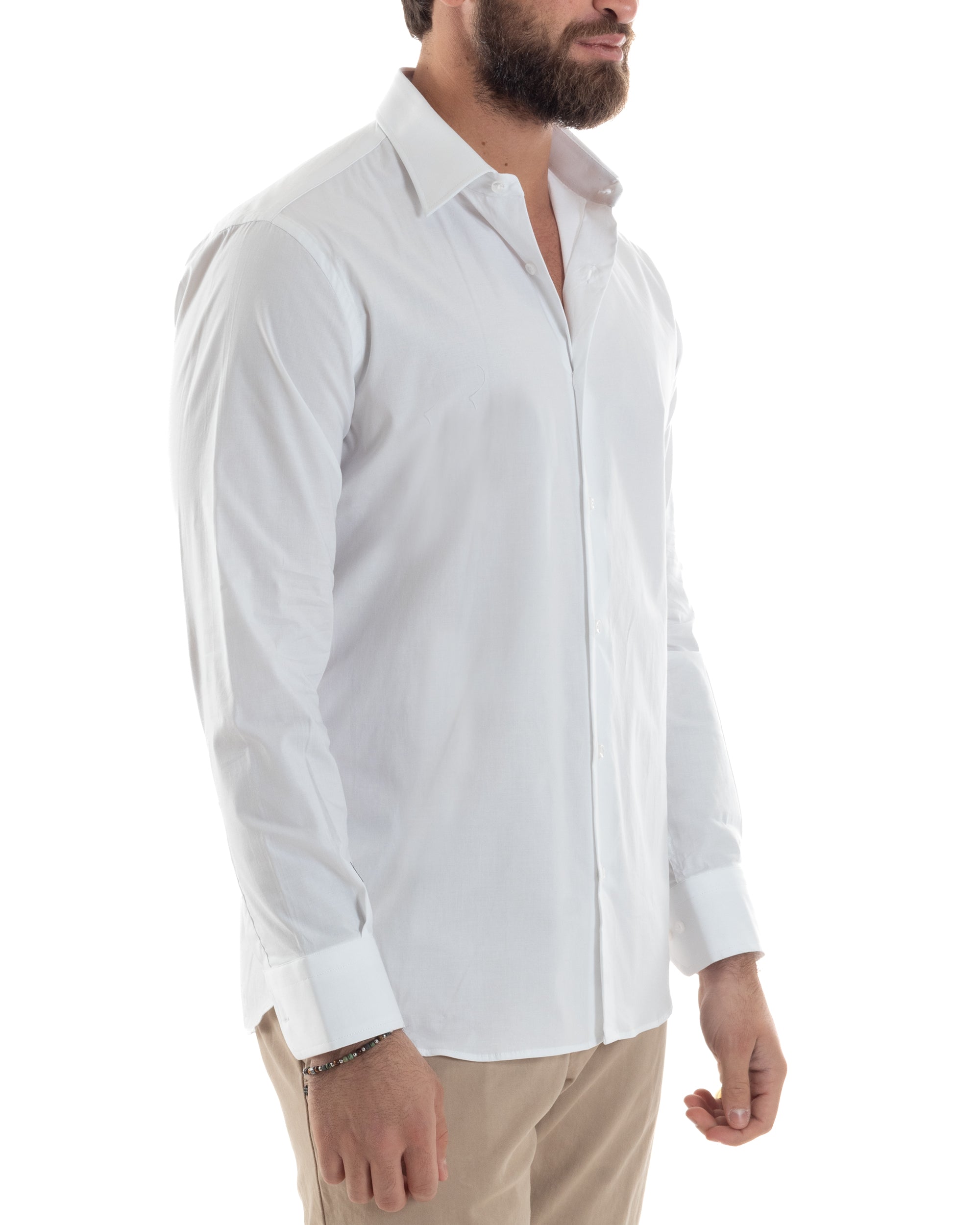Camicia Uomo Con Colletto Francese Cotone Basic Sartoriale Slim Fit Tinta Unita Bianco GIOSAL-C2944A
