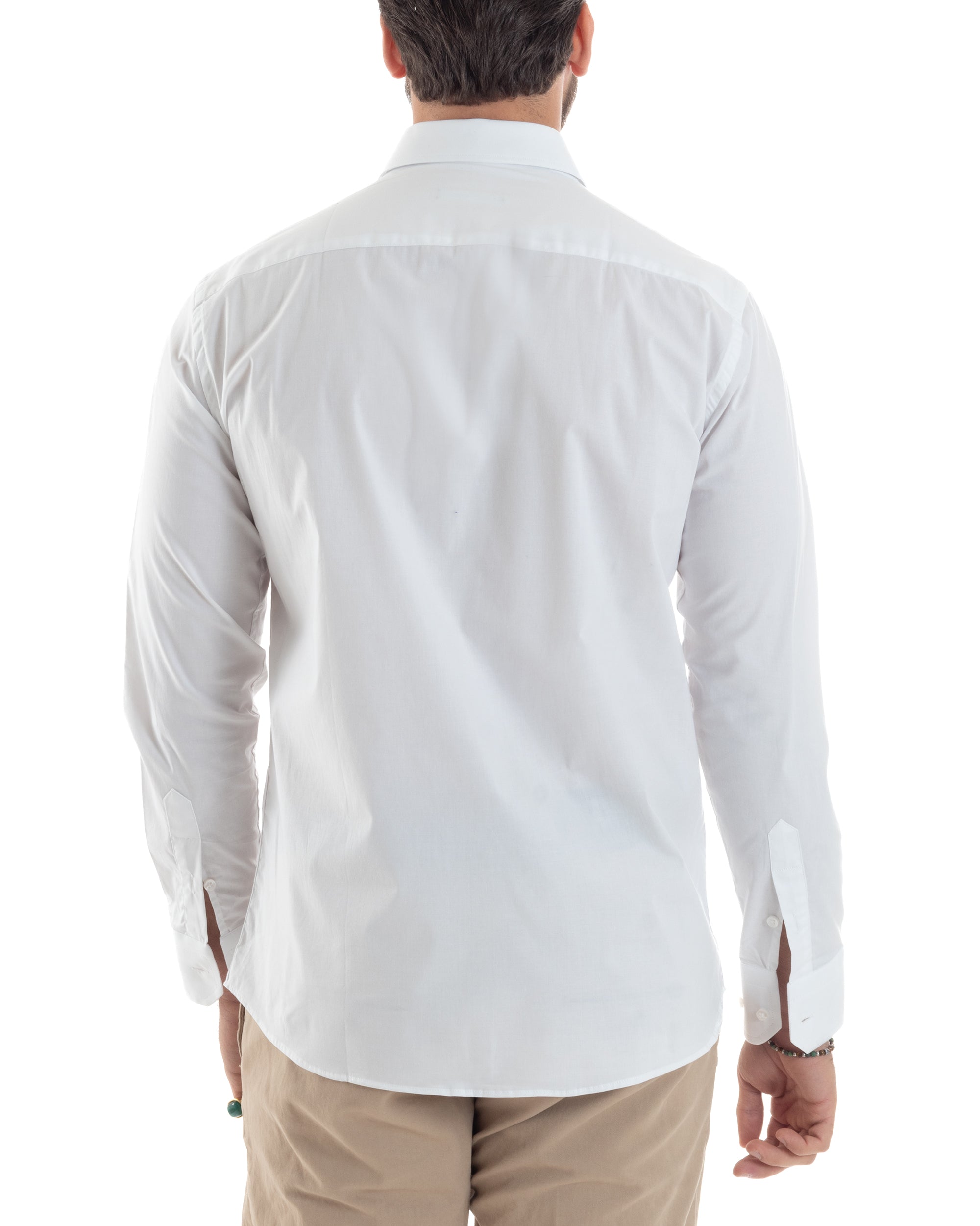 Camicia Uomo Con Colletto Francese Cotone Basic Sartoriale Slim Fit Tinta Unita Bianco GIOSAL-C2944A