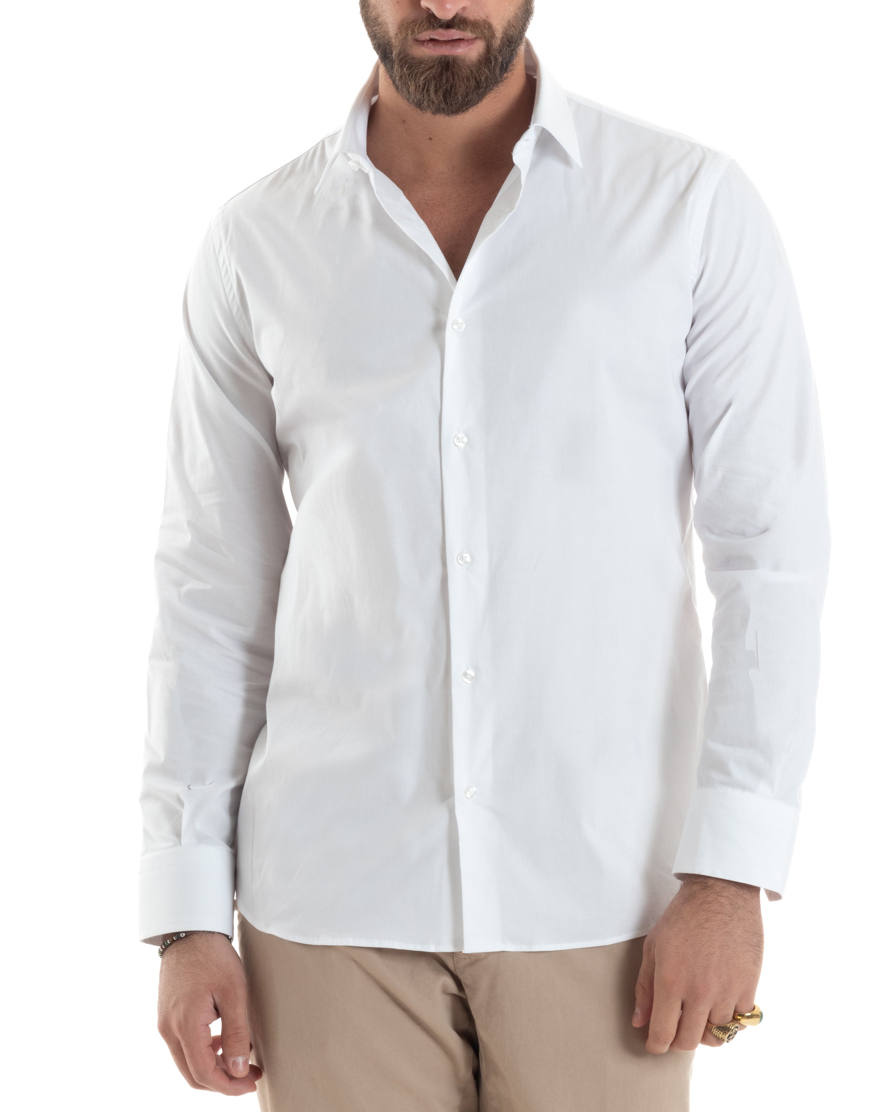 Camicia Uomo Con Colletto Francese Cotone Basic Sartoriale Slim Fit Tinta Unita Bianco GIOSAL-C2944A