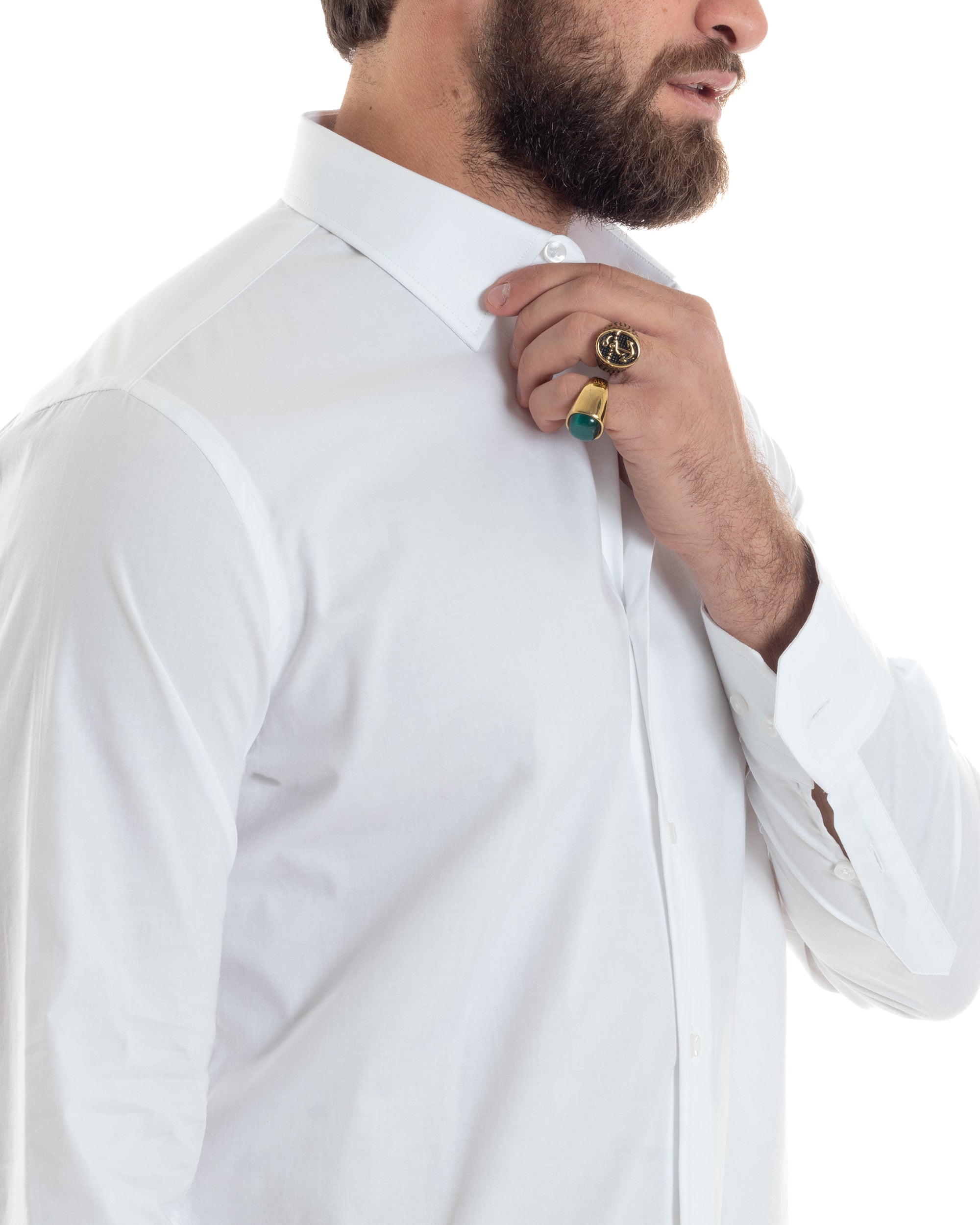 Camicia Uomo Con Colletto Francese Cotone Basic Sartoriale Slim Fit Tinta Unita Bianco GIOSAL-C2944A
