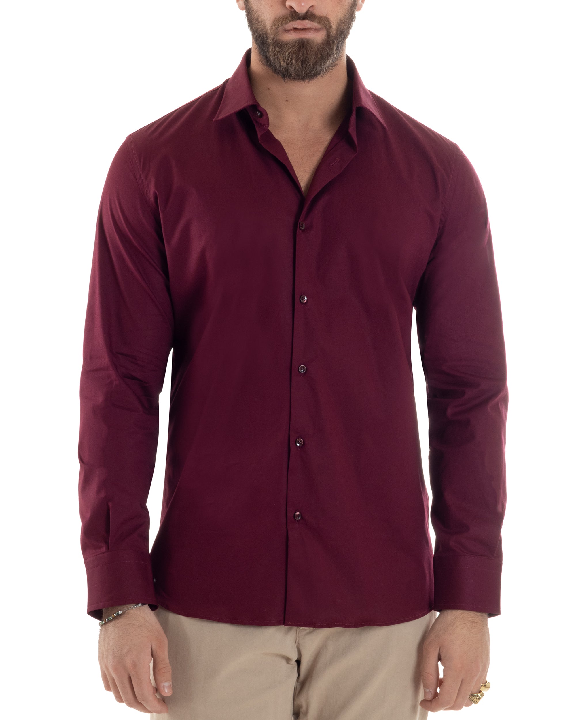 Camicia Uomo Con Colletto Francese Cotone Basic Sartoriale Slim Fit Tinta Unita Bordeaux GIOSAL-C2945A