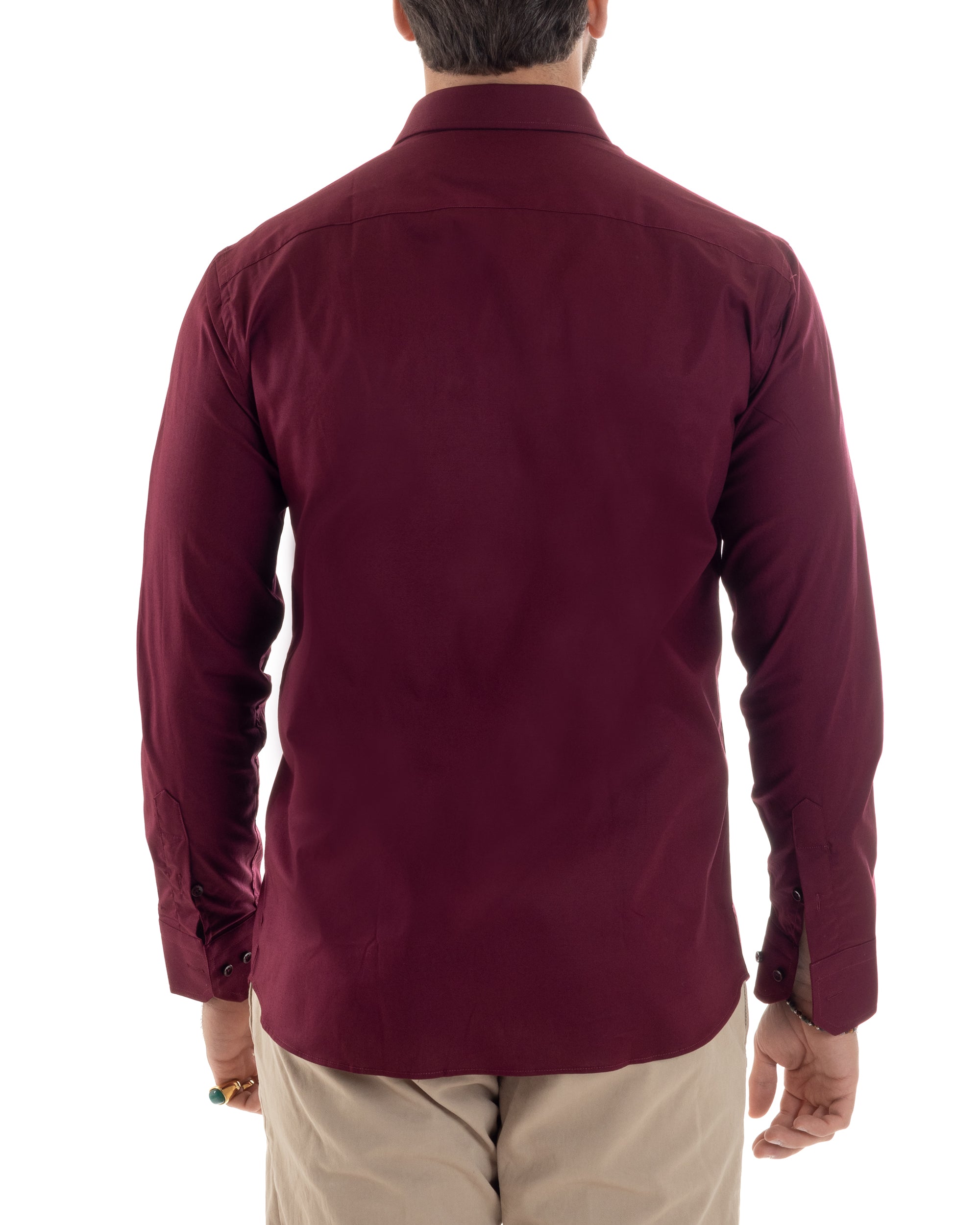 Camicia Uomo Con Colletto Francese Cotone Basic Sartoriale Slim Fit Tinta Unita Bordeaux GIOSAL-C2945A