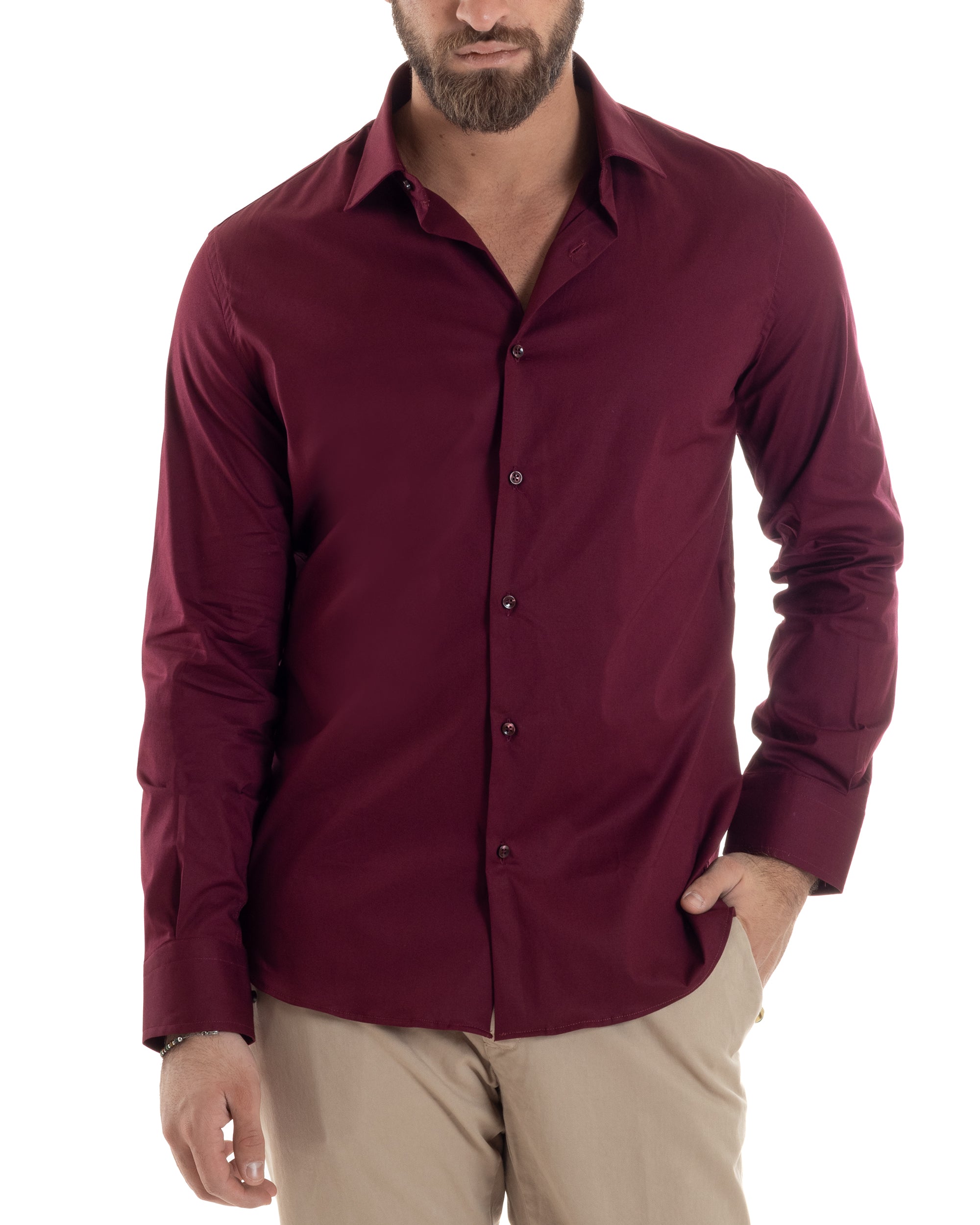 Camicia Uomo Con Colletto Francese Cotone Basic Sartoriale Slim Fit Tinta Unita Bordeaux GIOSAL-C2945A