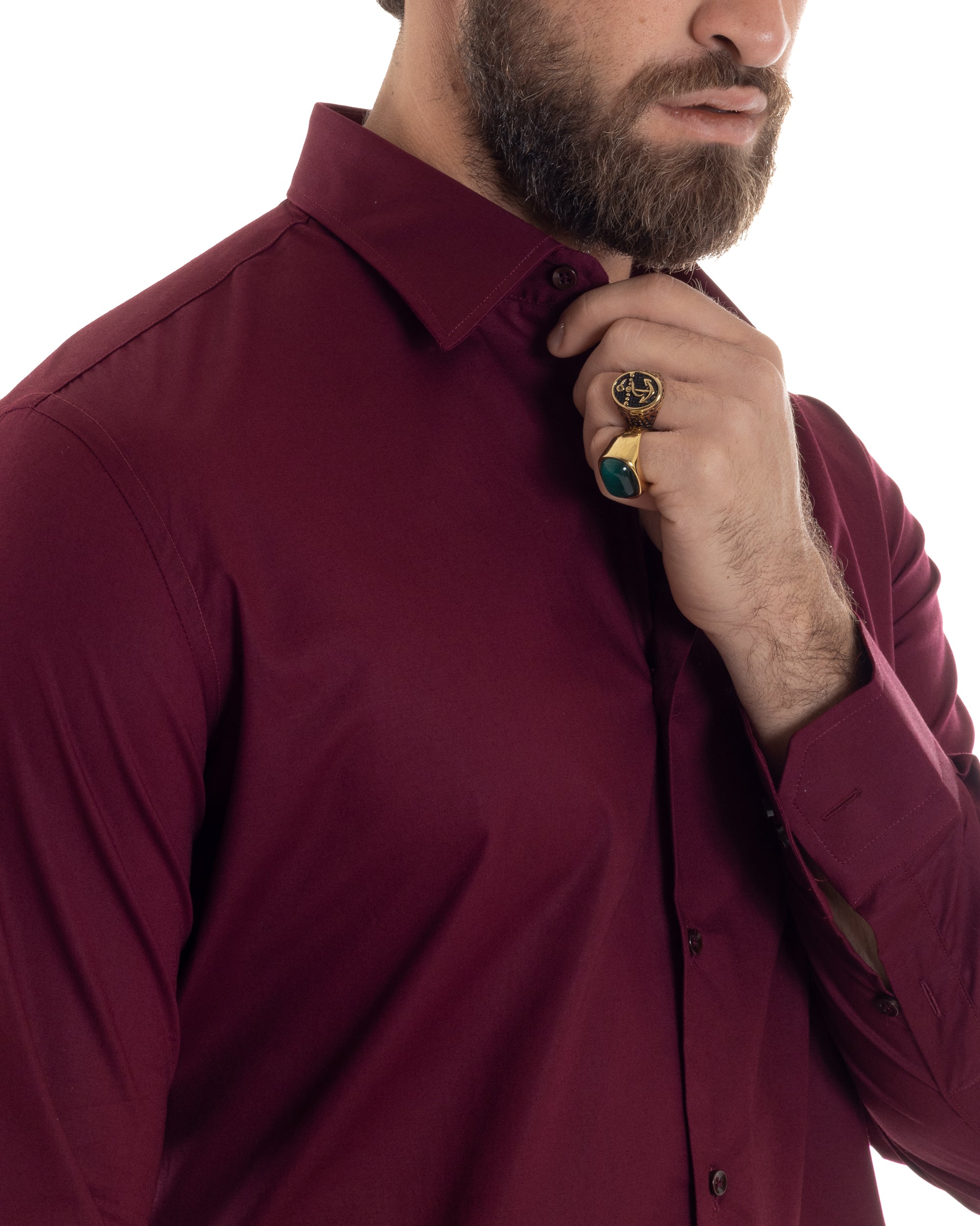 Camicia Uomo Con Colletto Francese Cotone Basic Sartoriale Slim Fit Tinta Unita Bordeaux GIOSAL-C2945A