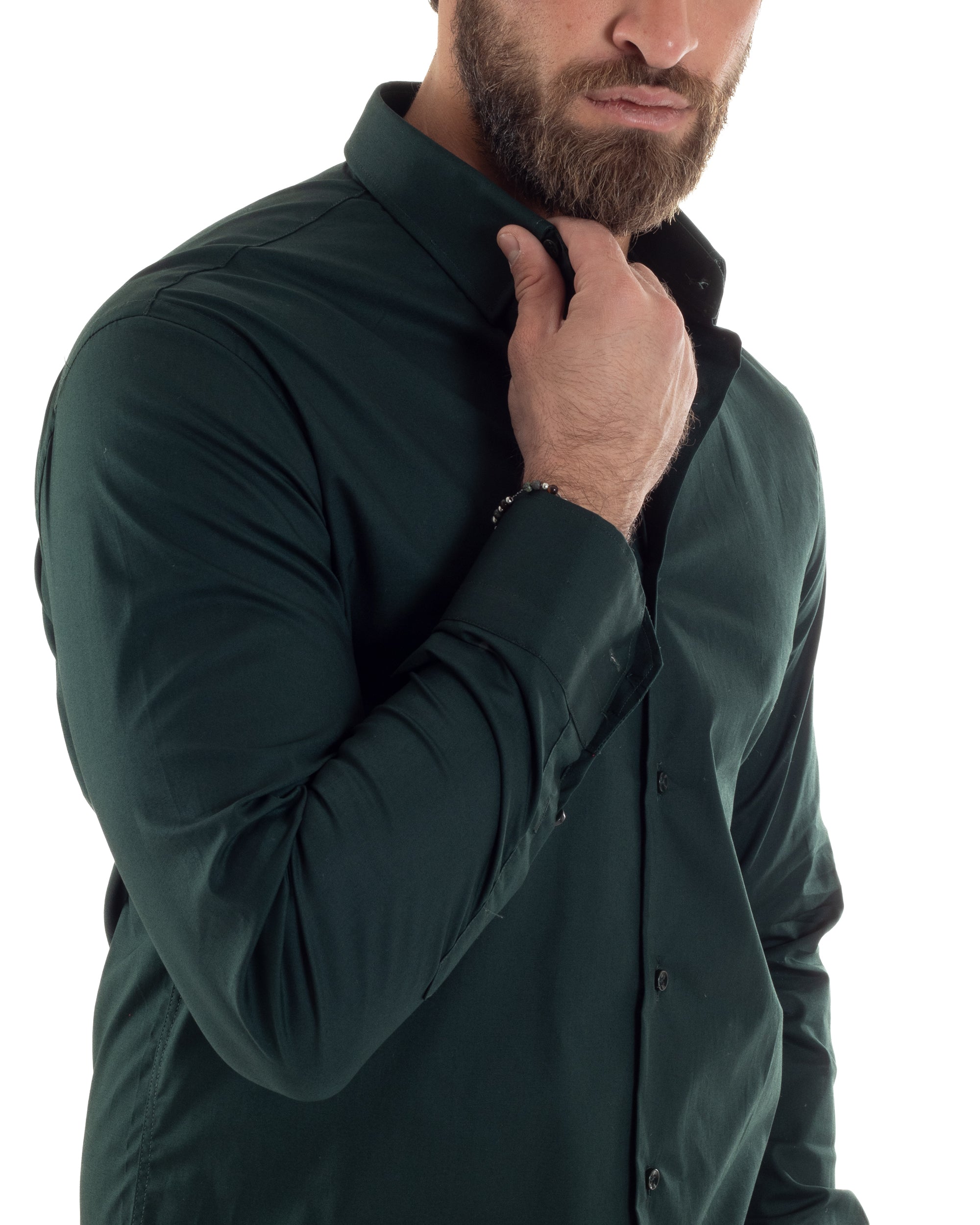 Camicia Uomo Con Colletto Francese Cotone Basic Sartoriale Slim Fit Tinta Unita Verde Bottiglia GIOSAL-C2946A