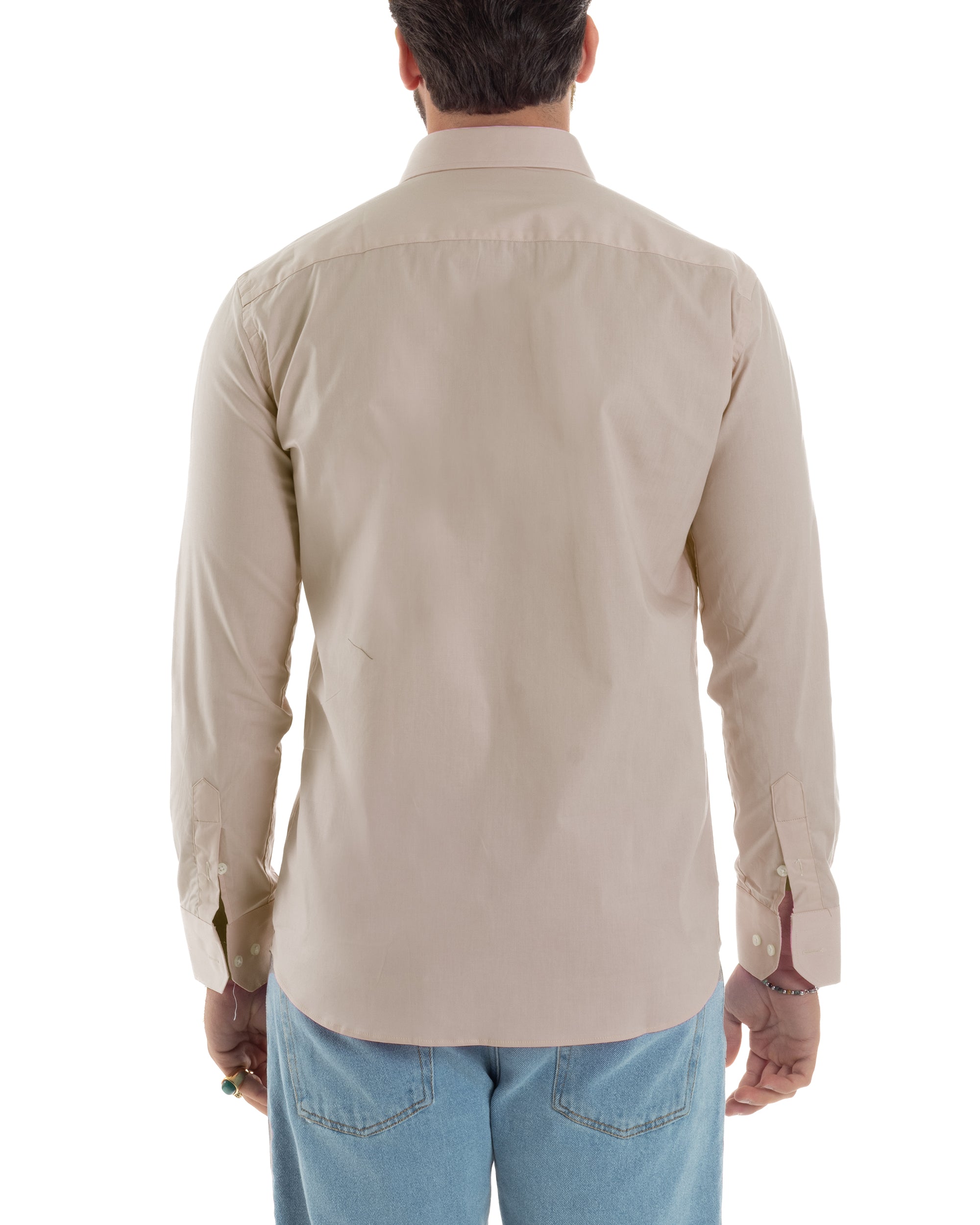 Camicia Uomo Con Colletto Francese Cotone Basic Sartoriale Slim Fit Tinta Unita Beige GIOSAL-C2947A