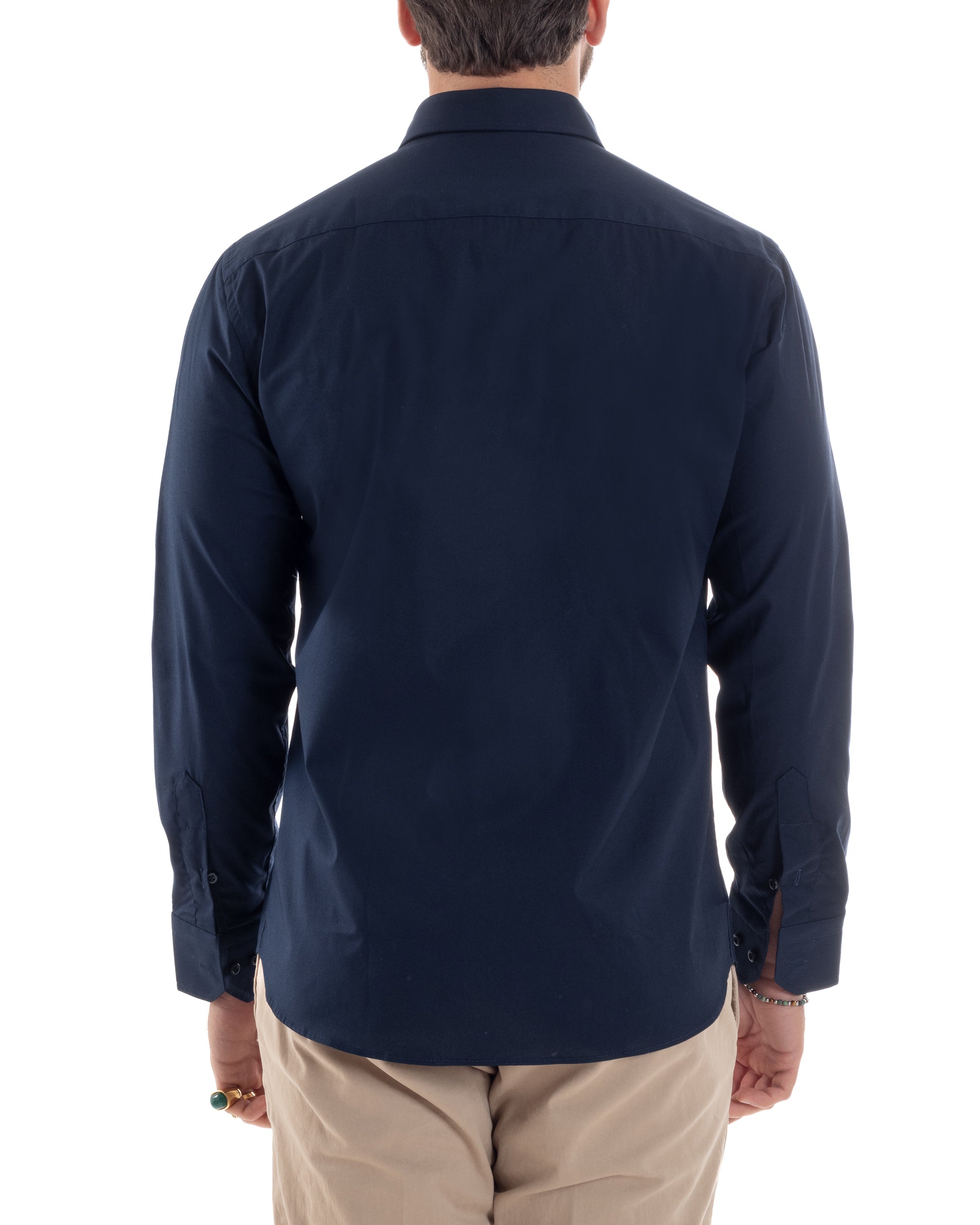 Camicia Uomo Con Colletto Francese Cotone Basic Sartoriale Slim Fit Tinta Unita Blu GIOSAL-C2948A