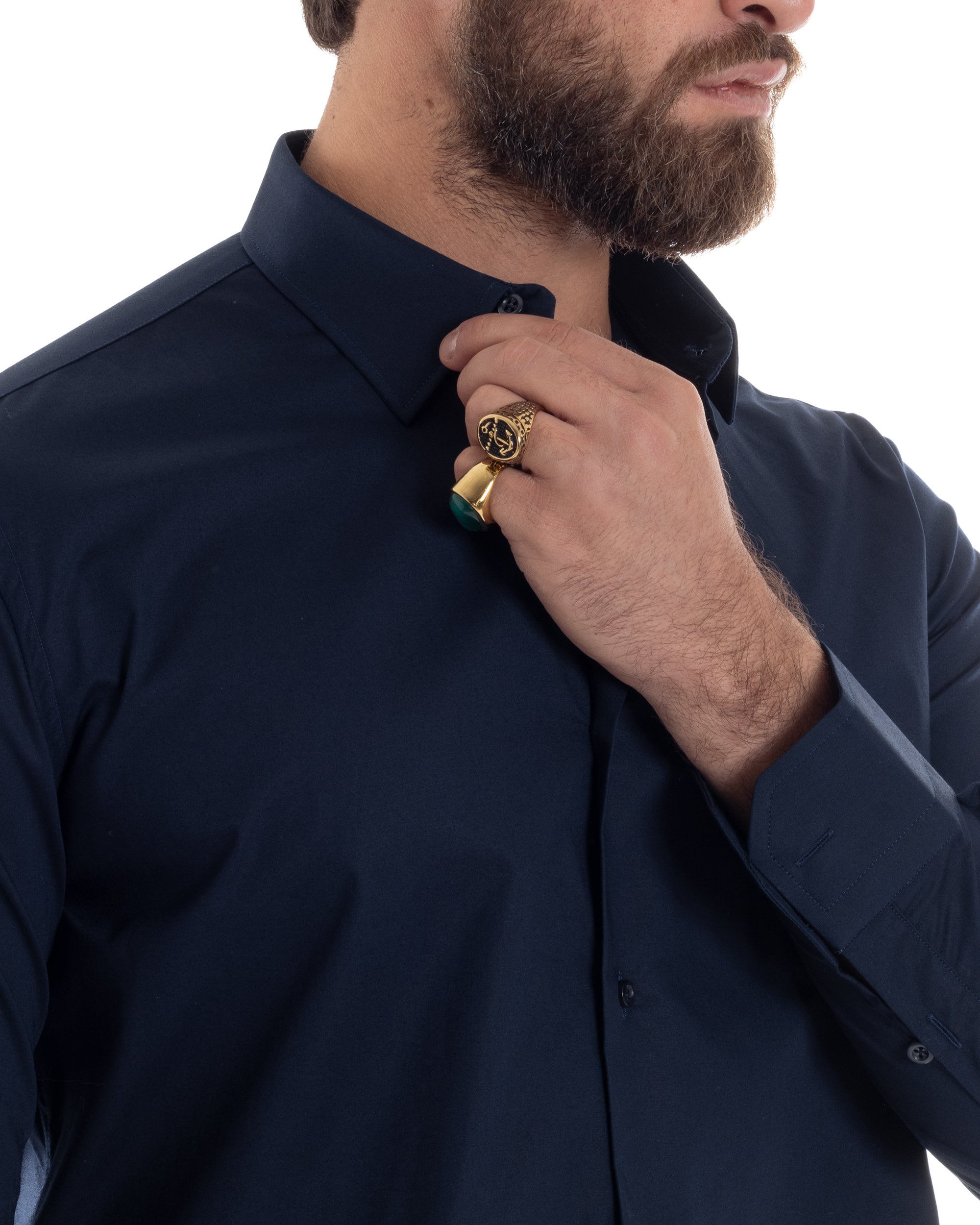 Camicia Uomo Con Colletto Francese Cotone Basic Sartoriale Slim Fit Tinta Unita Blu GIOSAL-C2948A