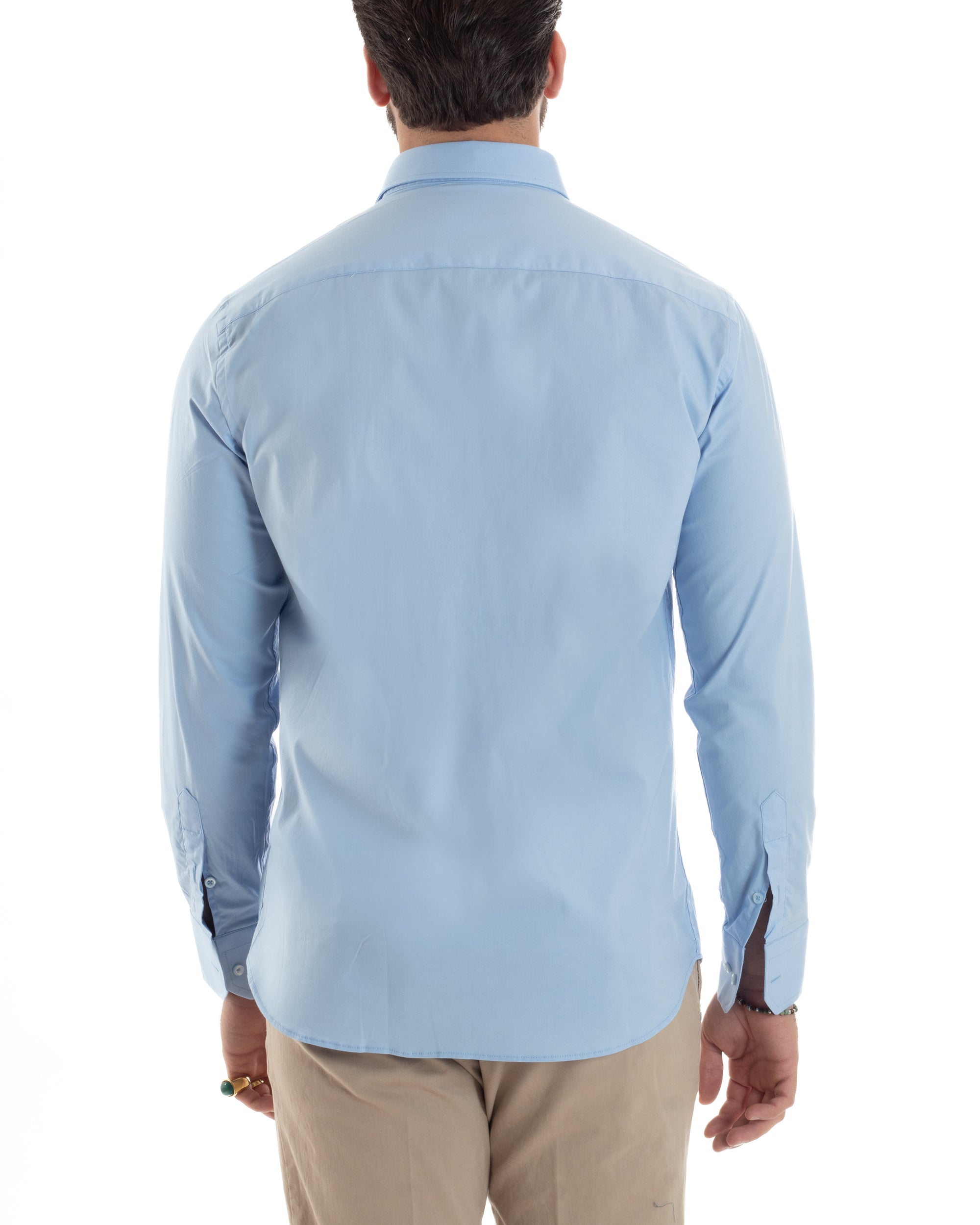 Camicia Uomo Con Colletto Francese Cotone Basic Sartoriale Slim Fit Tinta Unita Celeste GIOSAL-C2949A