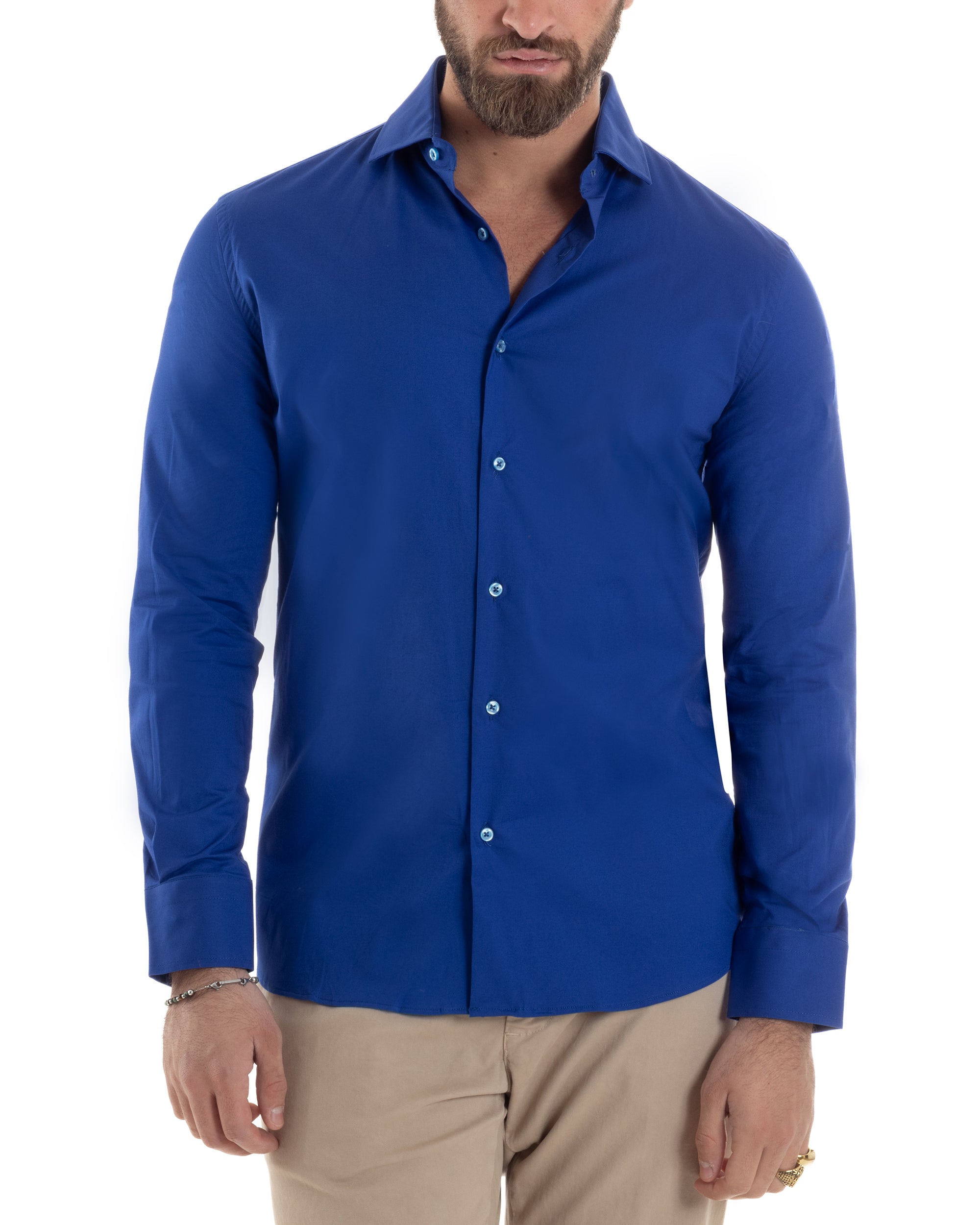 Camicia Uomo Con Colletto Francese Cotone Basic Sartoriale Slim Fit Tinta Unita Blu Royal GIOSAL-C2950A
